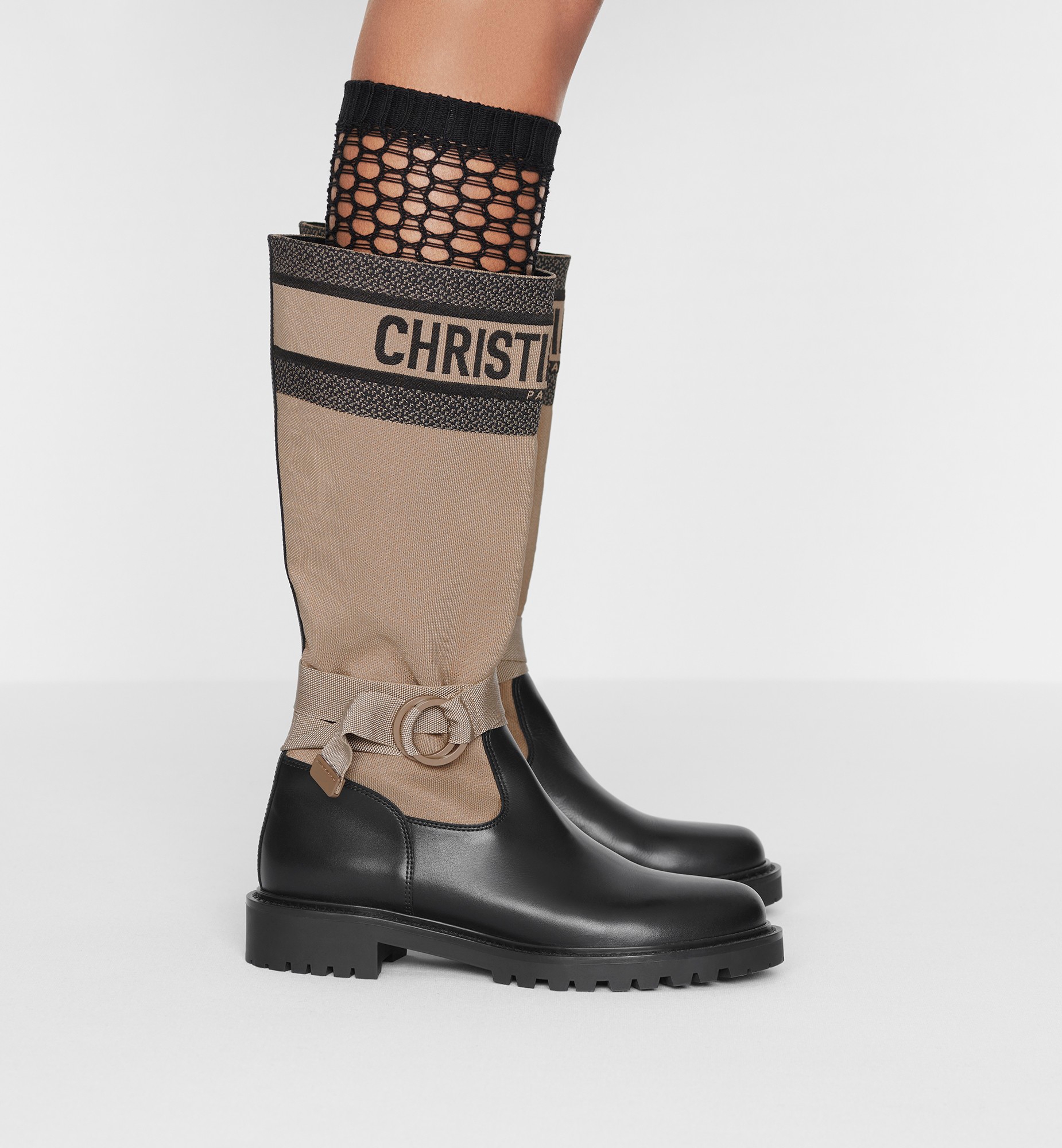 D-Major 부츠 웜 토프 & 블랙 테크니컬 패브릭, 블랙 송아지 가죽 E13