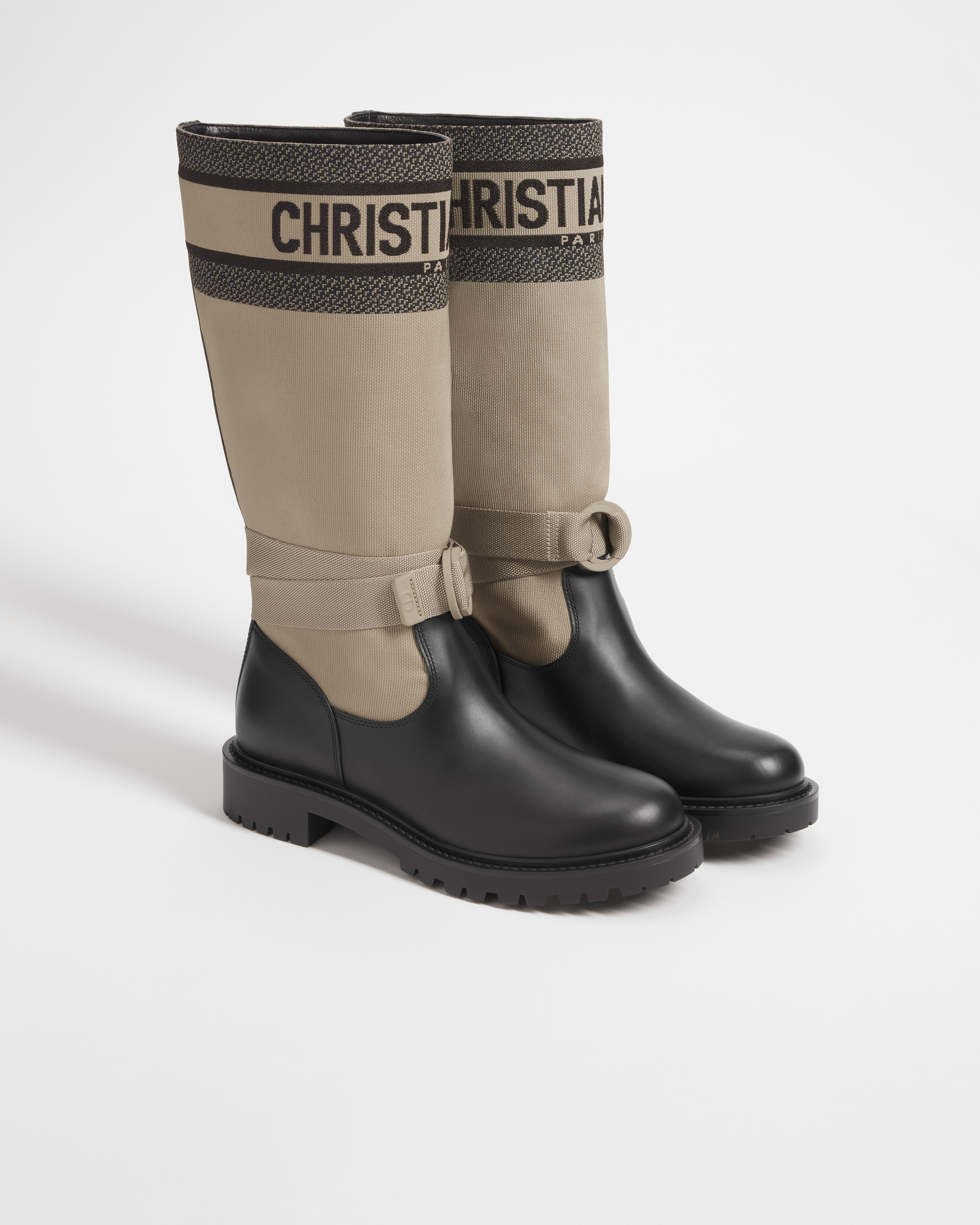 D-Major 부츠 웜 토프 & 블랙 테크니컬 패브릭, 블랙 송아지 가죽 E03