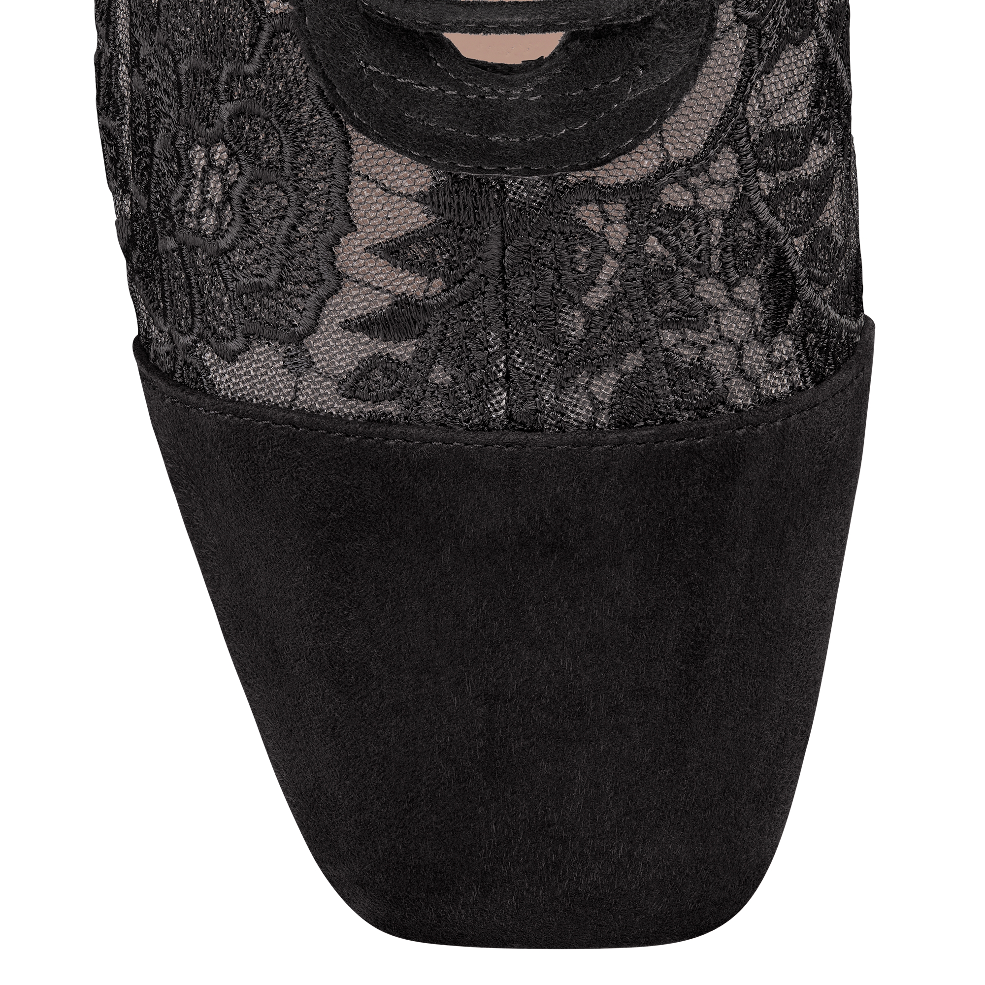 Naughtily-D Heeled Ankle Boot Transparent Mesh with Black Dior Roses Embroidery and Suede Goatskin E09