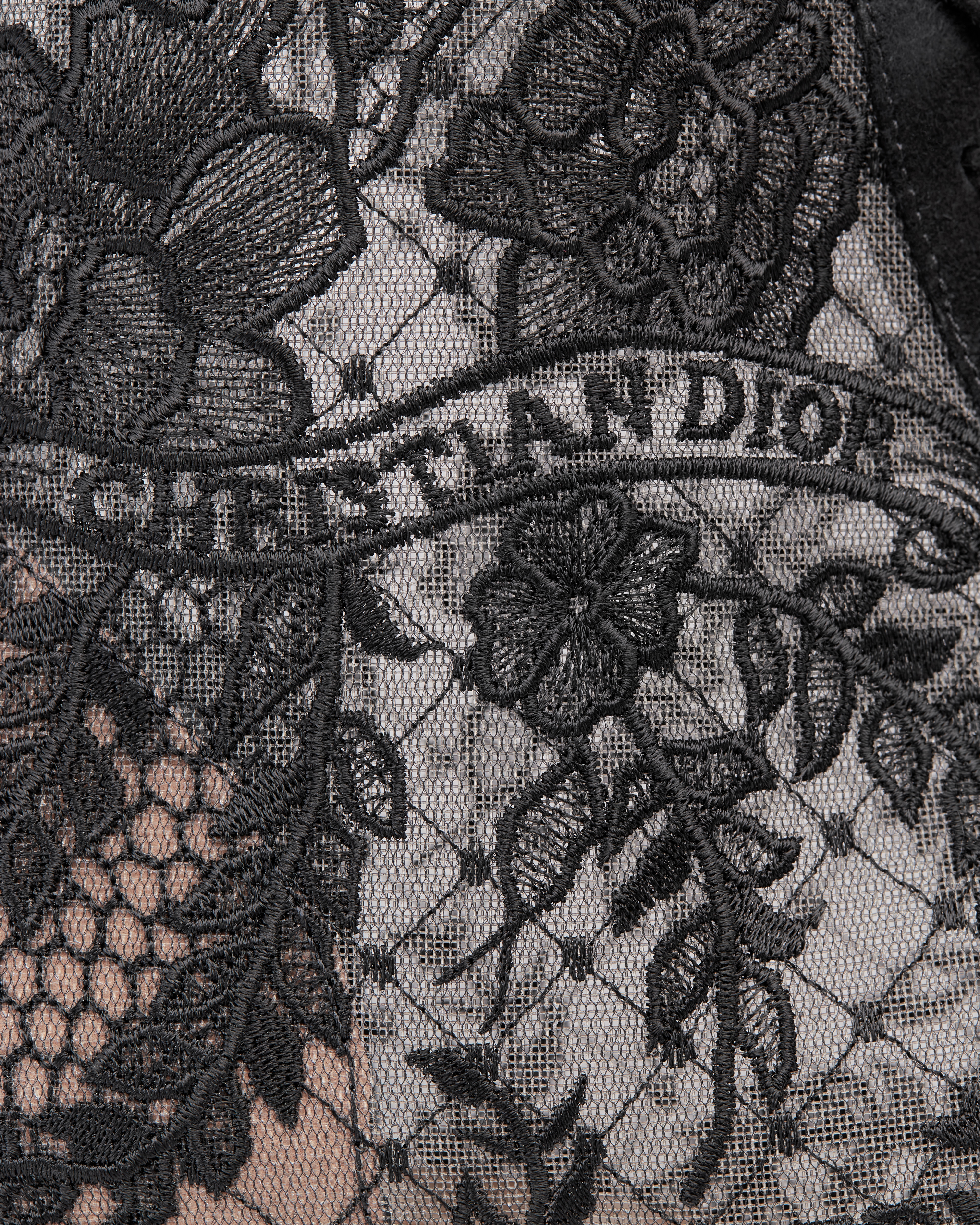 Naughtily-D Heeled Ankle Boot Transparent Mesh with Black Dior Roses Embroidery and Suede Goatskin E10