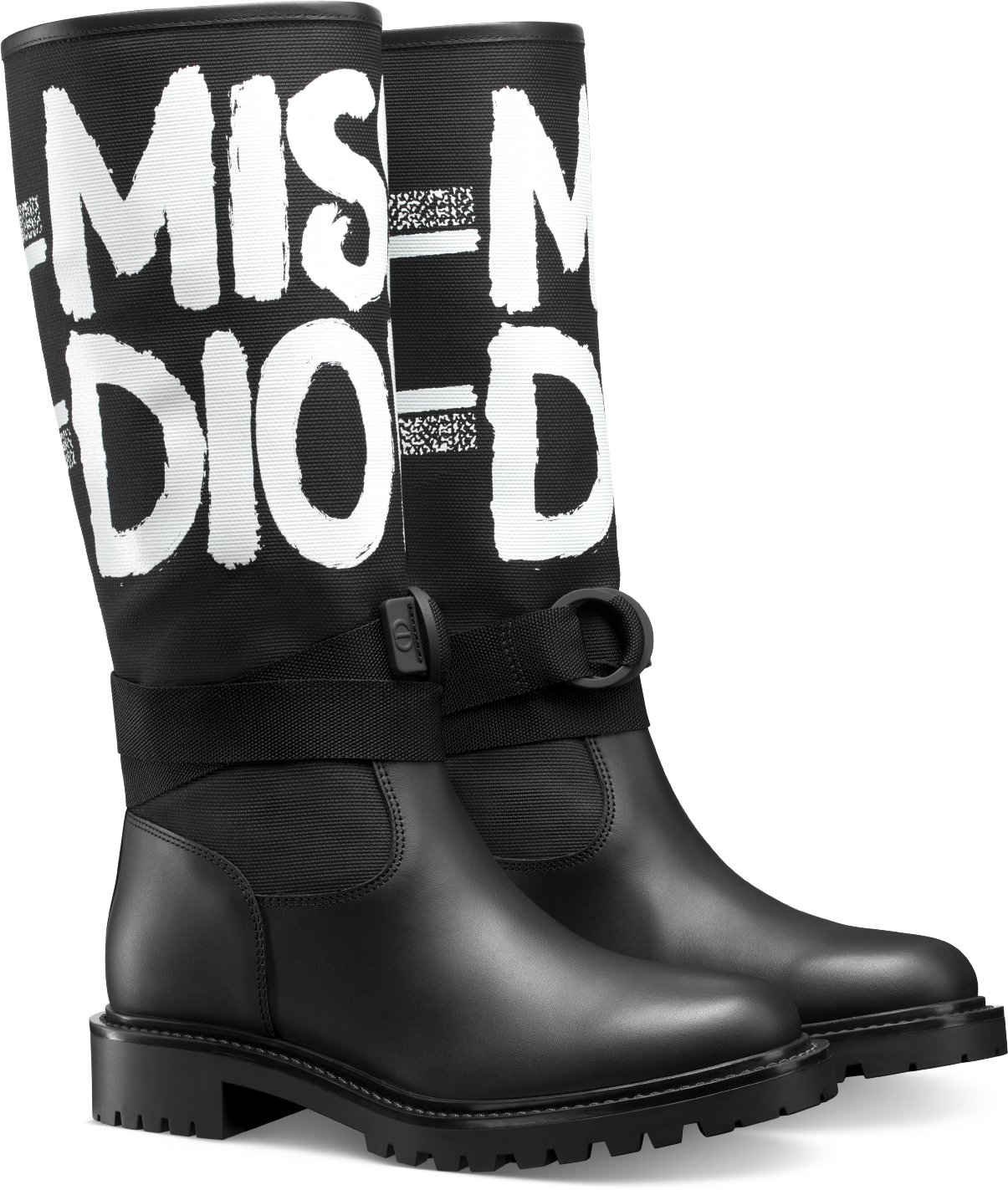 D Major Boot Black Technical Fabric with White Miss Dior Graffiti Print and Black Calfskin DIOR