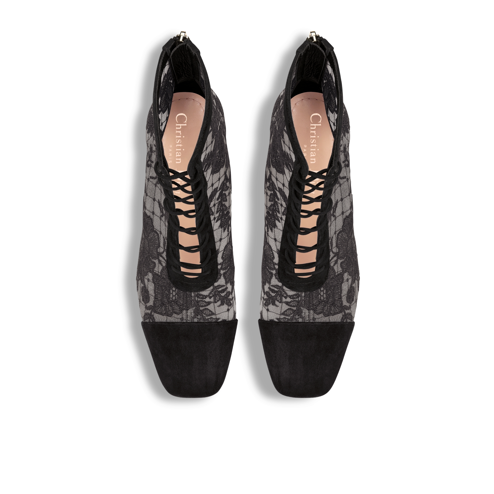 Naughtily-D ヒール ショートブーツ Dior Roses エンブロイダリー メッシュ & スエードゴートスキン E06