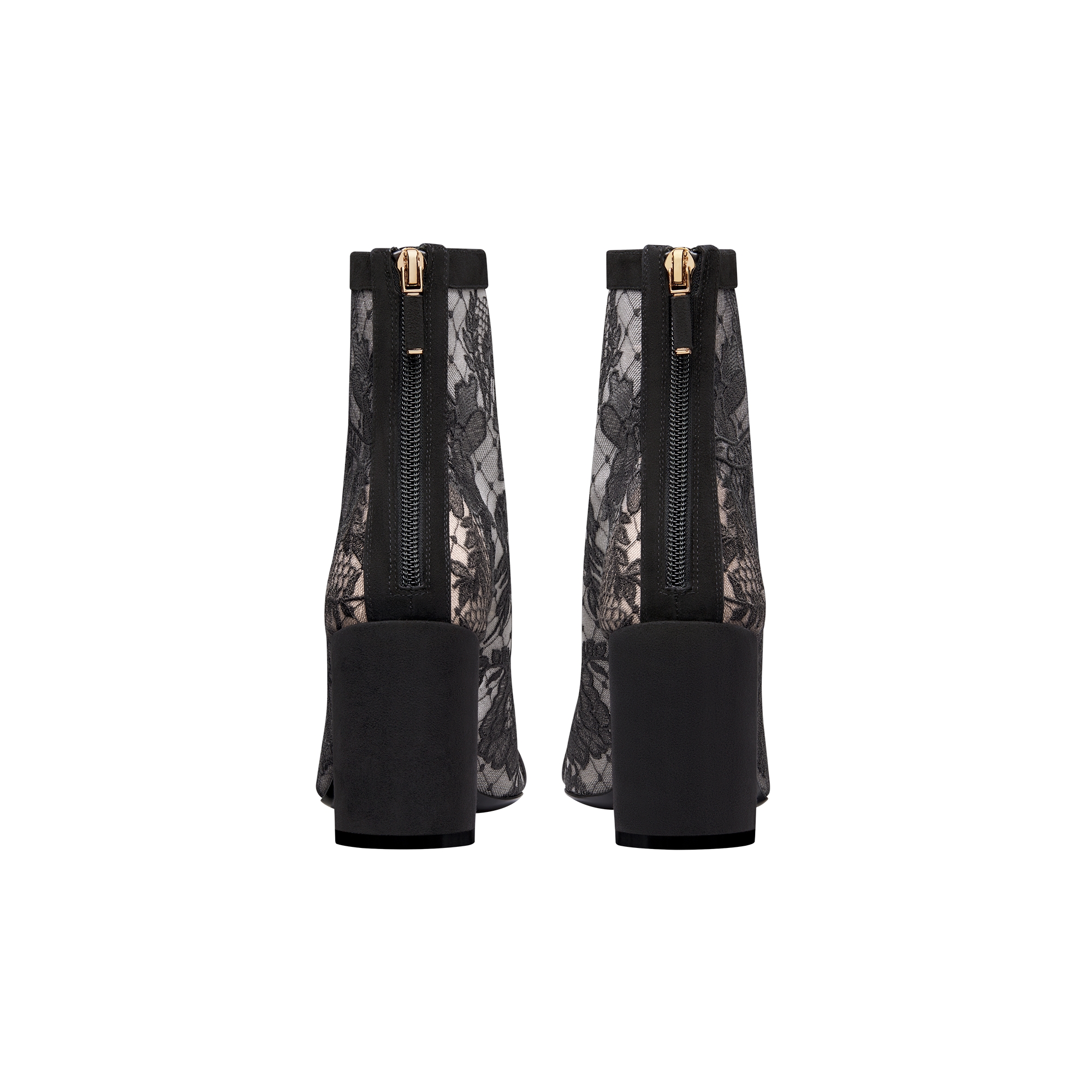 Naughtily-D Heeled Ankle Boot Transparent Mesh with Black Dior Roses Embroidery and Suede Goatskin E08