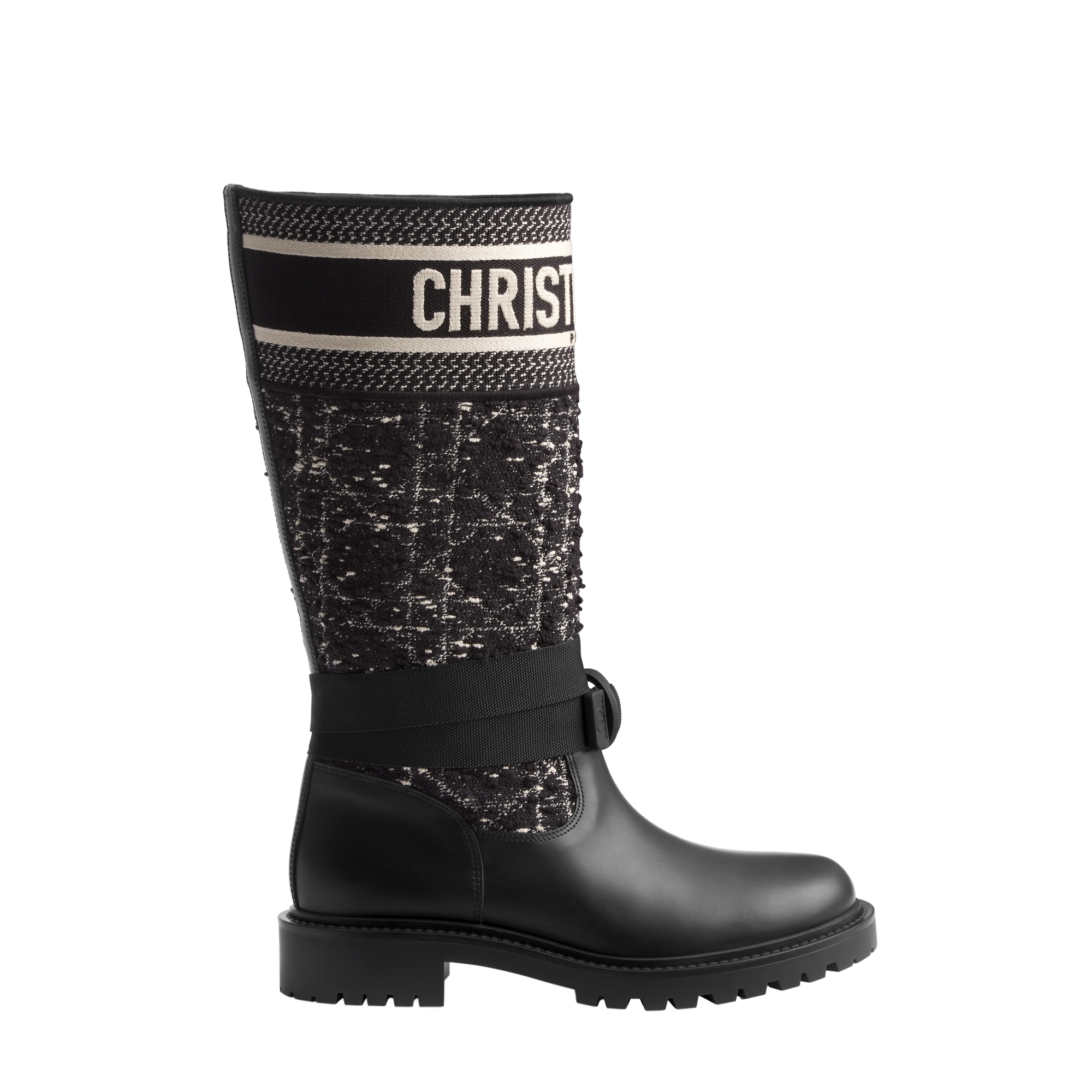 D-Major Boot Black and White Cannage Tweed and Black Calfskin | DIOR