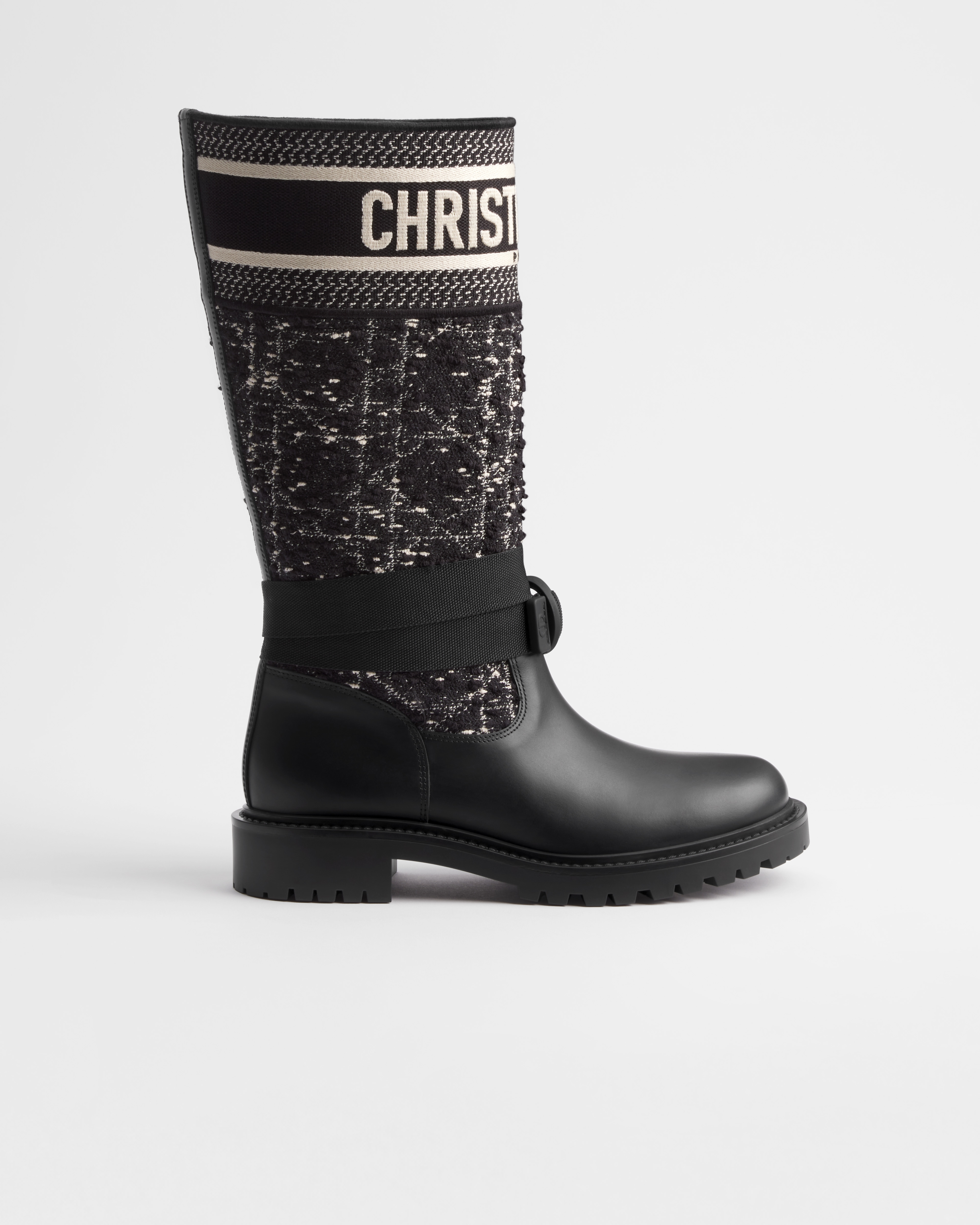 D-Major Boot Black and White Cannage Tweed and Black Calfskin E02
