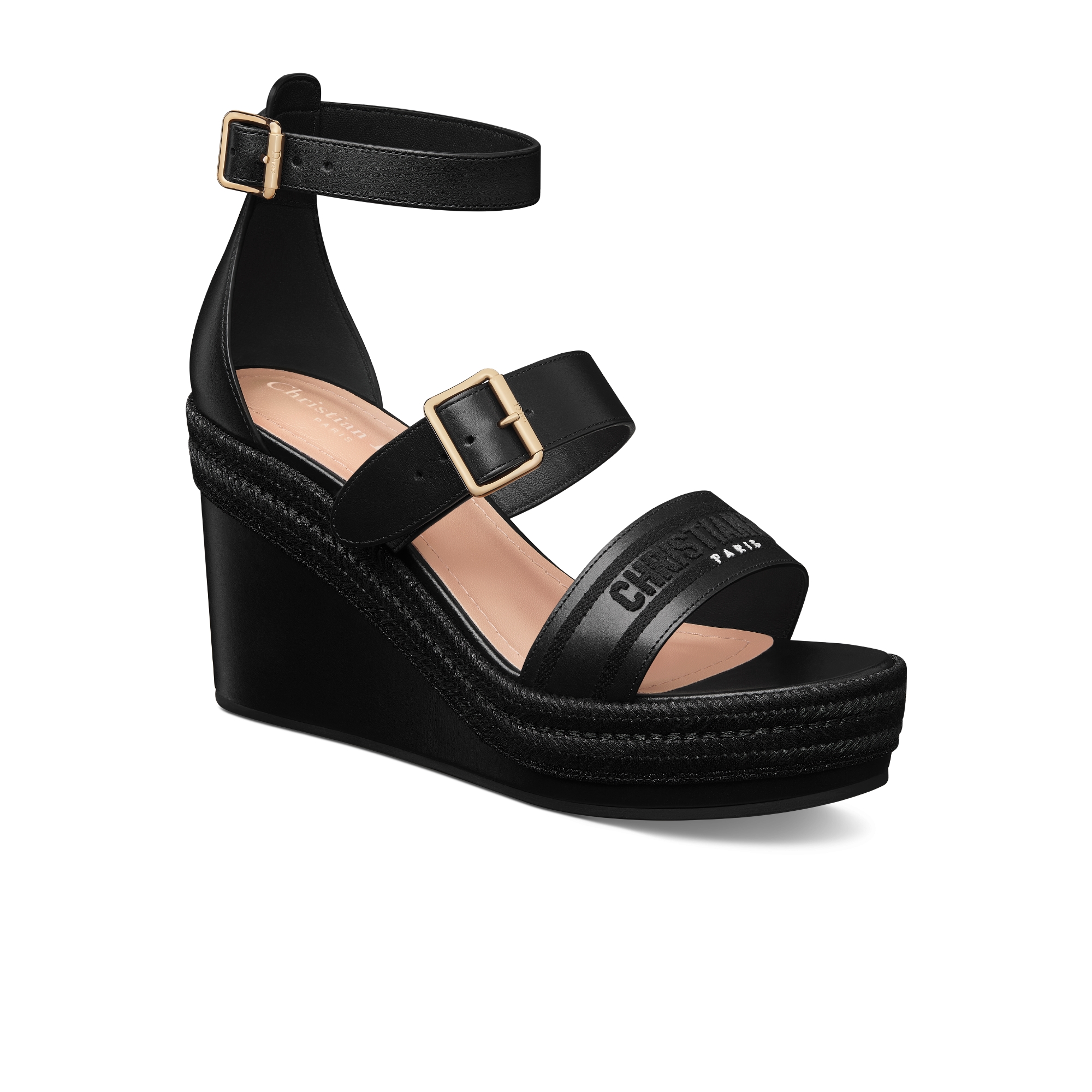 Christian Dior 黒 レザー 30 Montaigne ウェッジ