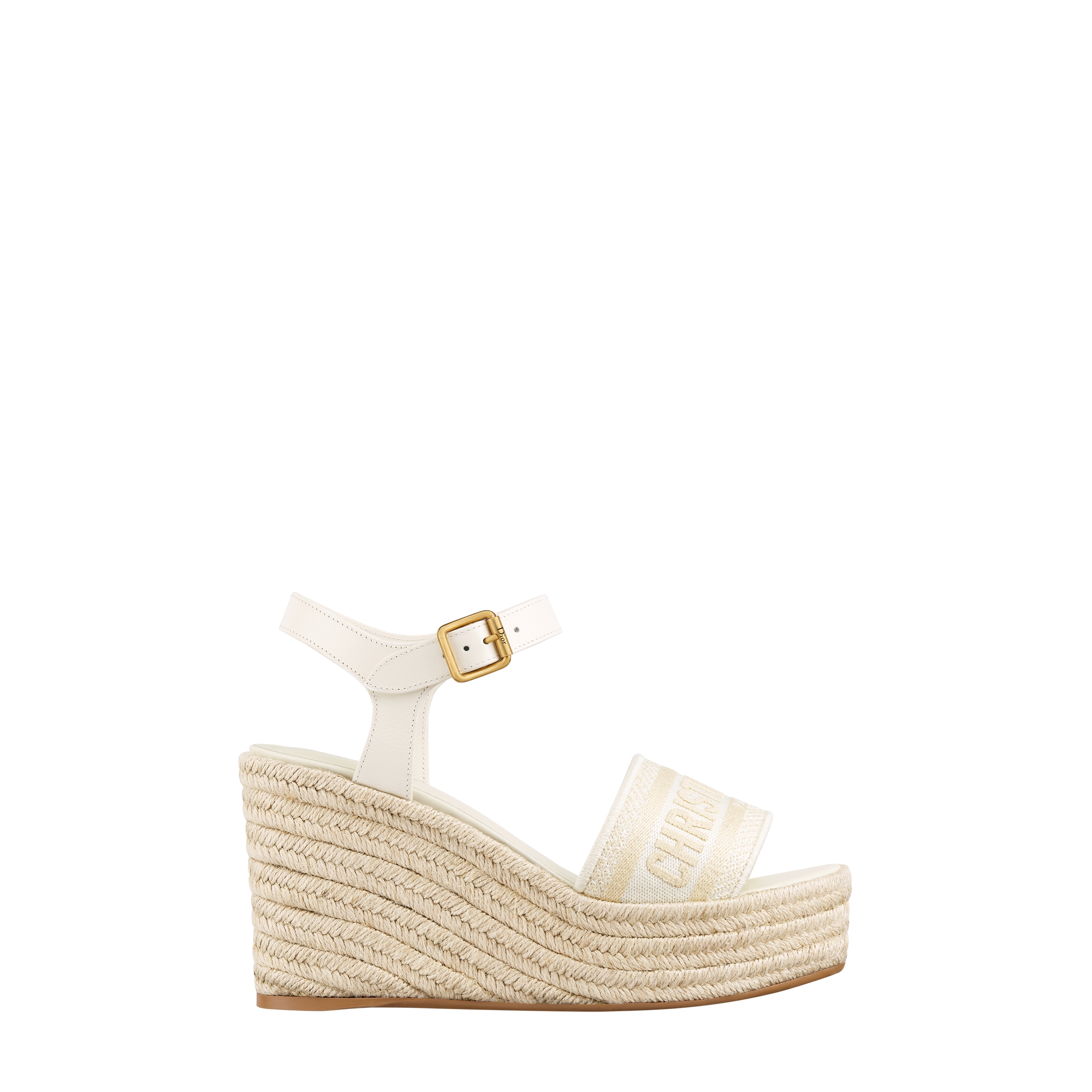 Dway Wedge Sandal White Calfskin and Embroidered Cotton E02