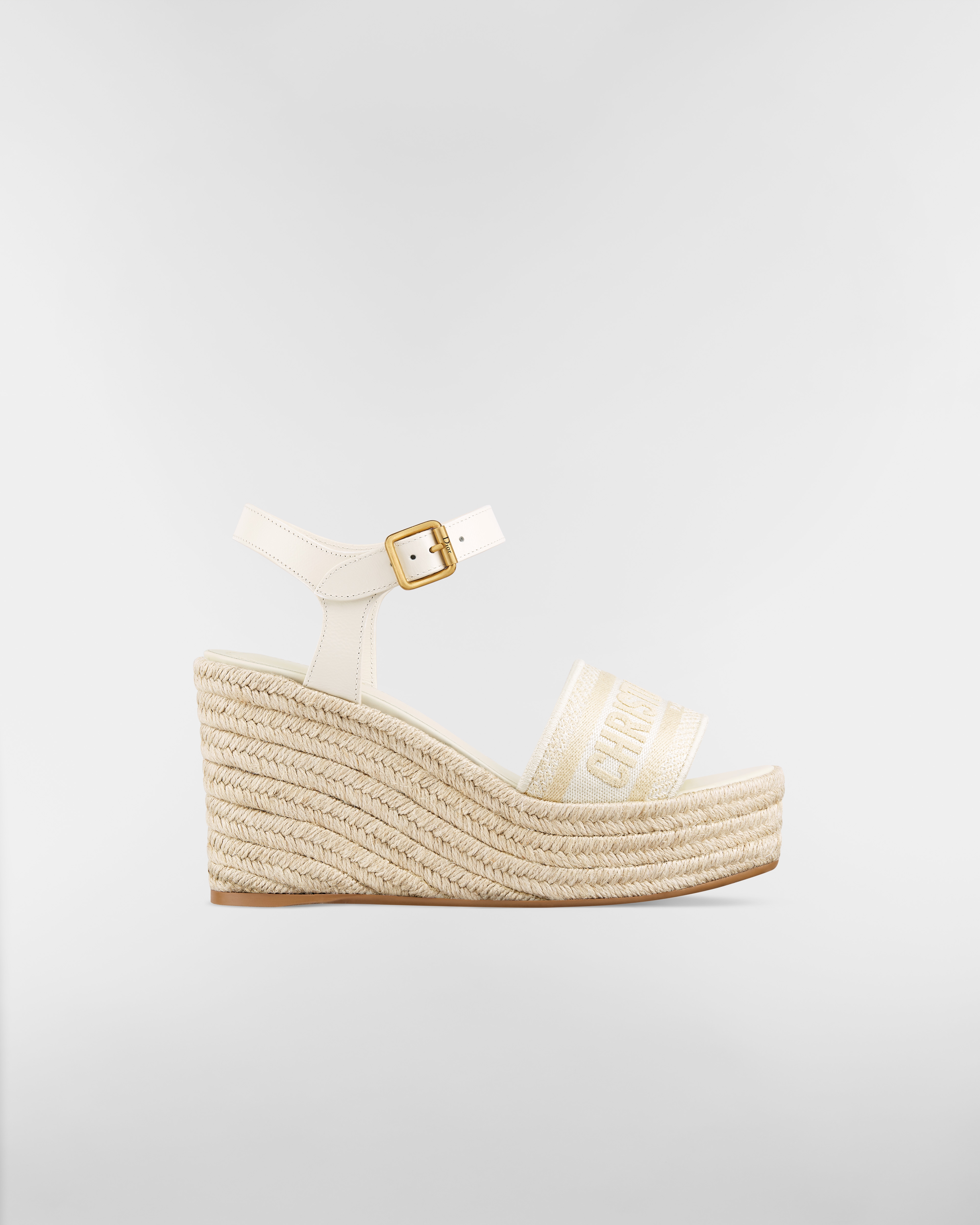 Dway Wedge Sandal White Calfskin and Embroidered Cotton E02