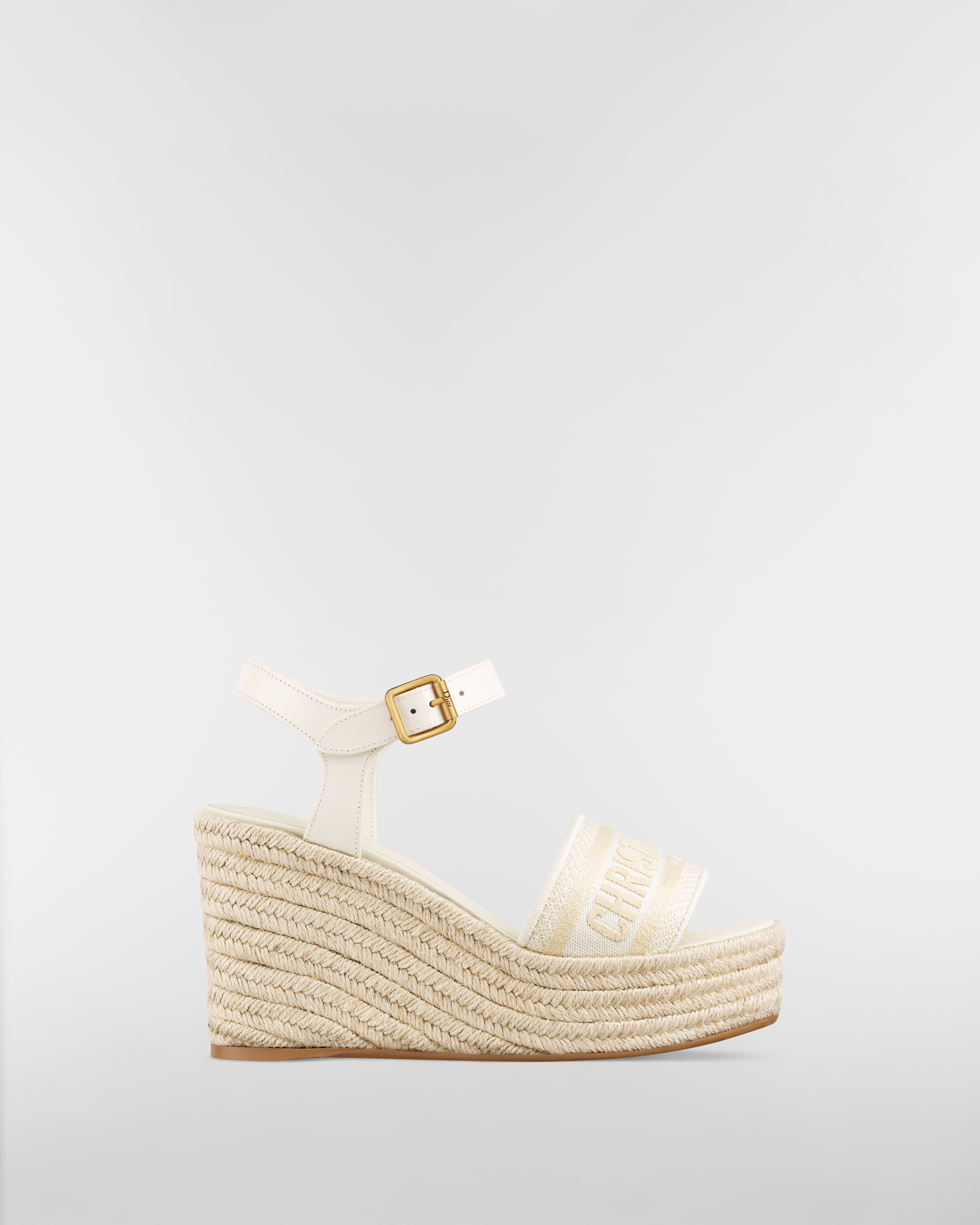 Dway Wedge Sandal White Calfskin and Embroidered Cotton E02