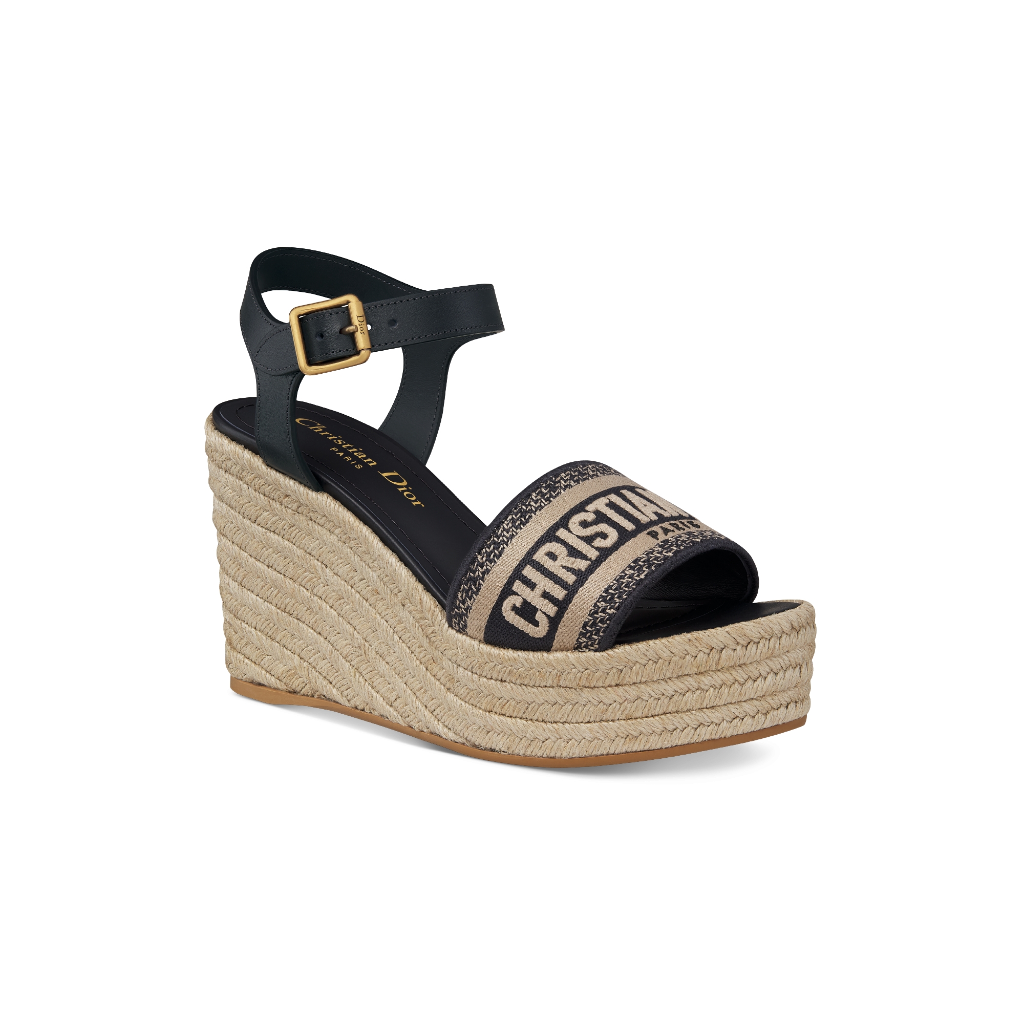 DWAY WEDGE SLIDES 45MM IN BEIGE AND BLACK FABRIC RAFFIA SOLE main image 0