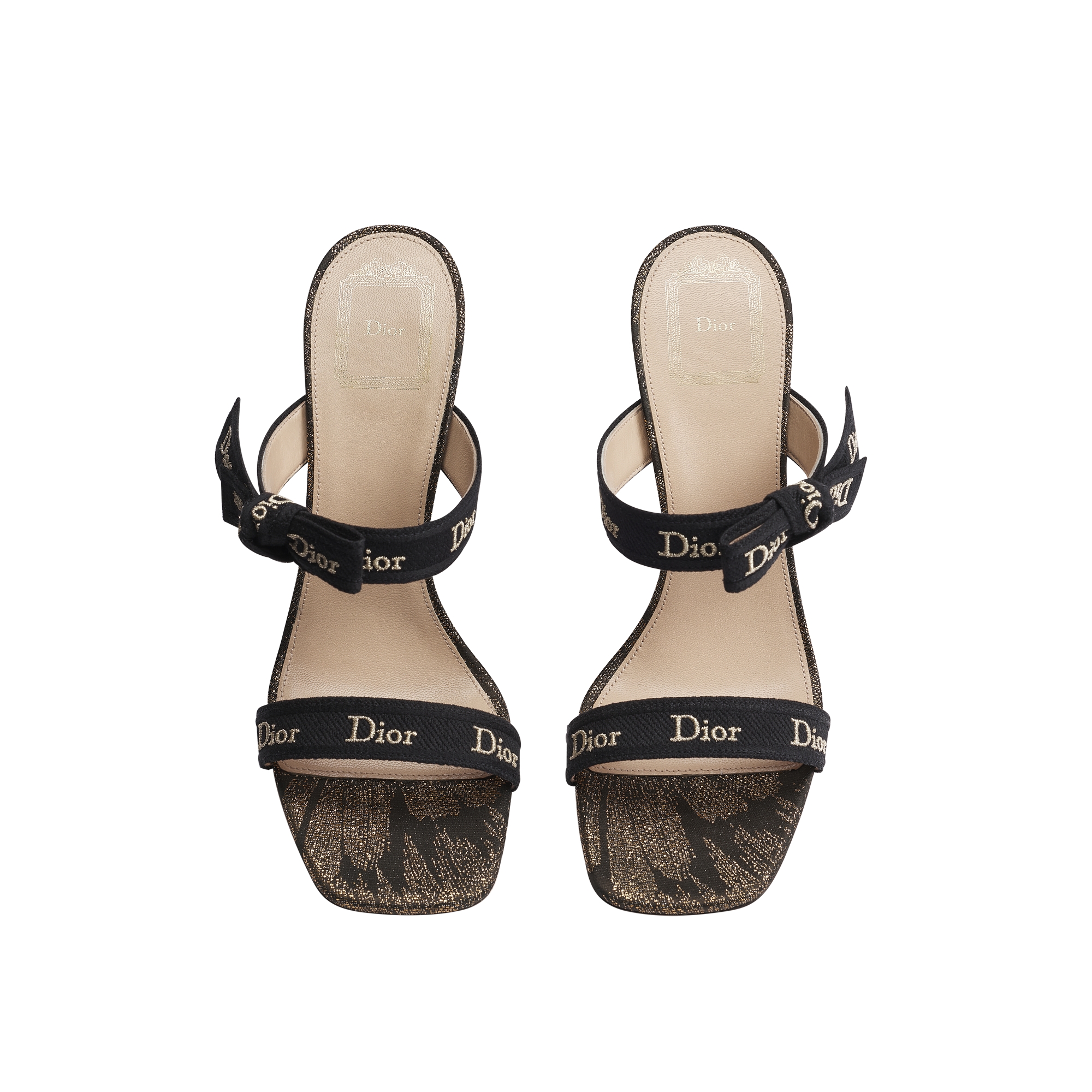 J'Adior Heeled Sandal with Straps Black and Gold-Tone Dior Byzance Feathers Jacquard E06