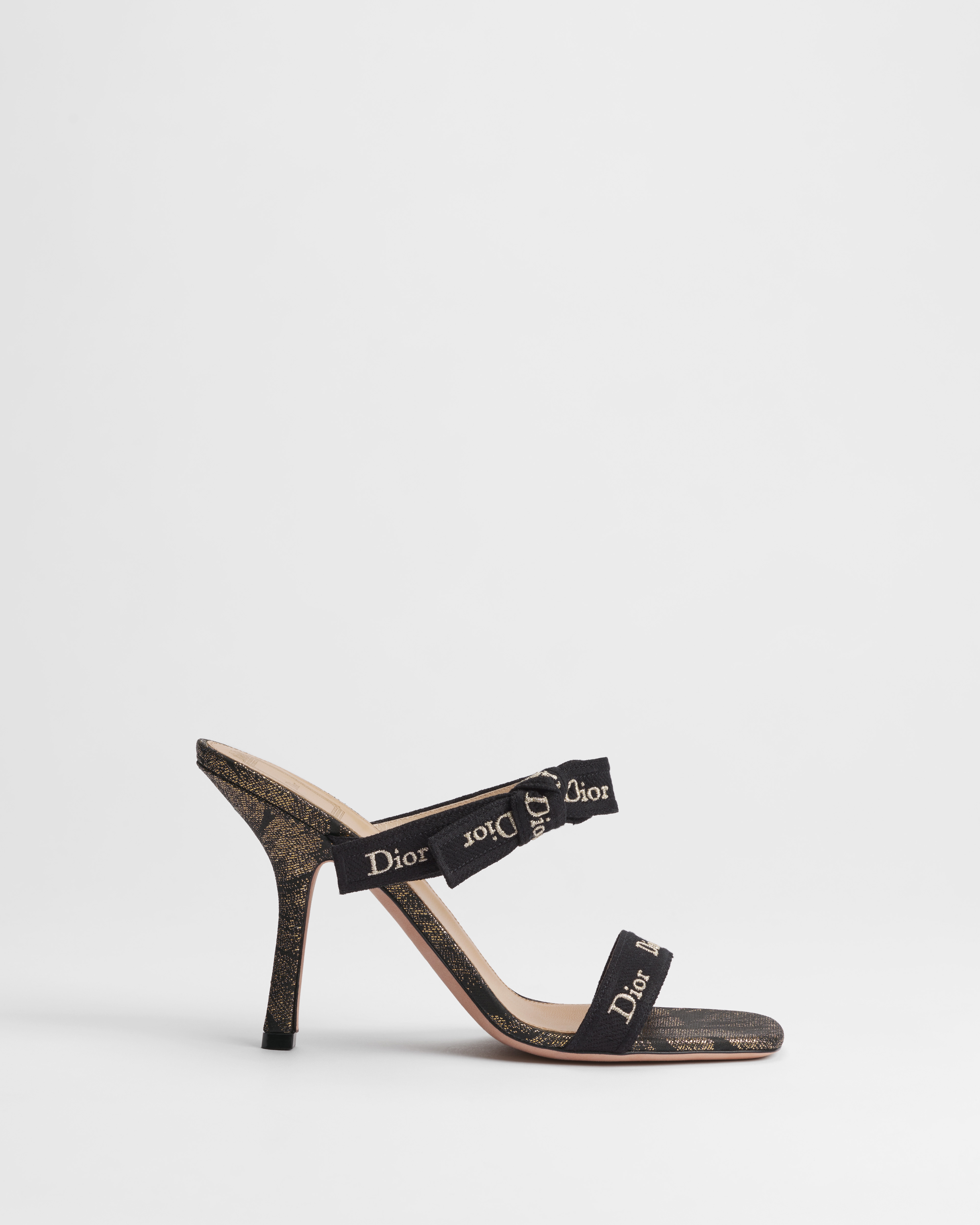 J'Adior Heeled Sandal with Straps Black and Gold-Tone Dior Byzance Feathers Jacquard E02