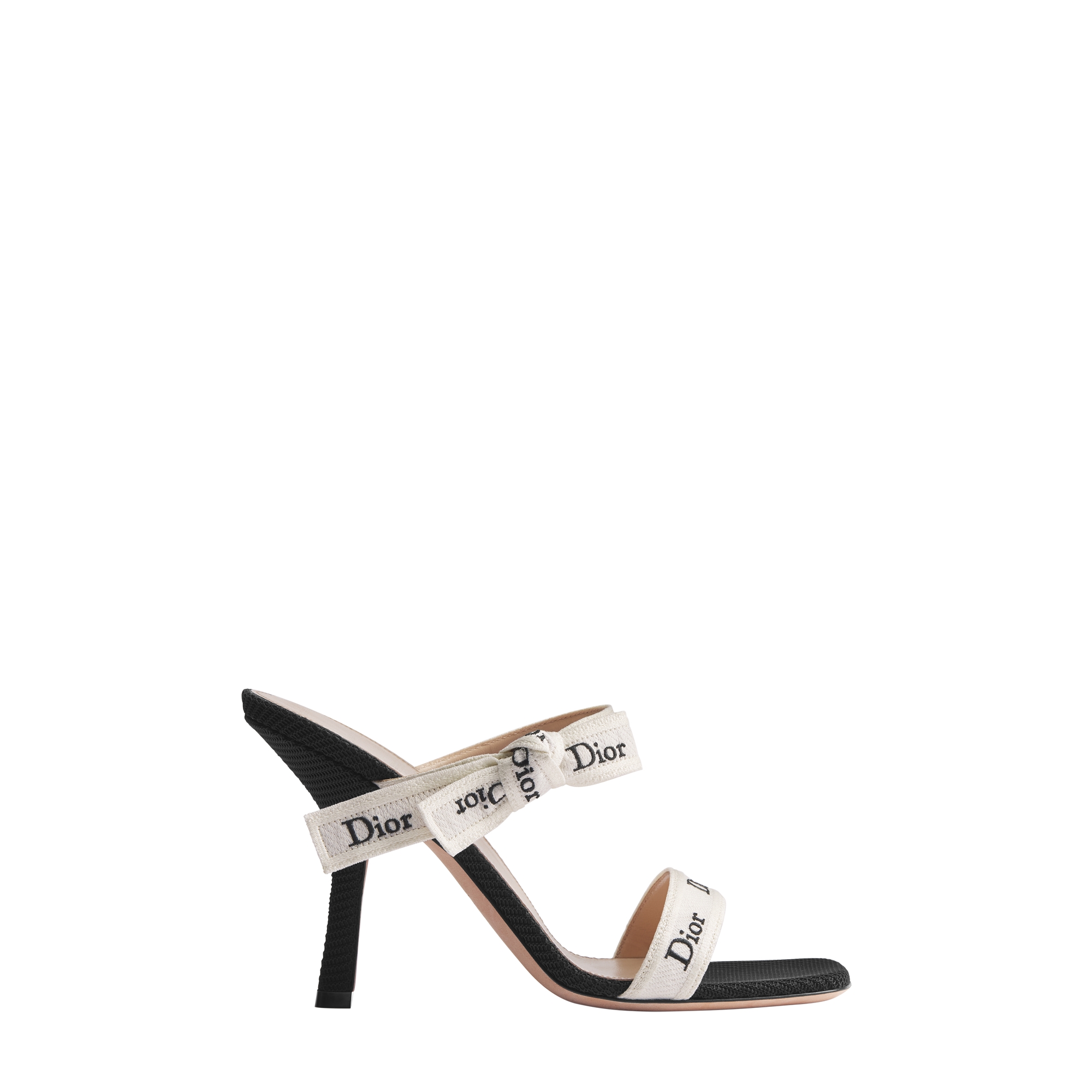 Heeled Sandal with J'Adior Straps Black Embroidered Cotton E02