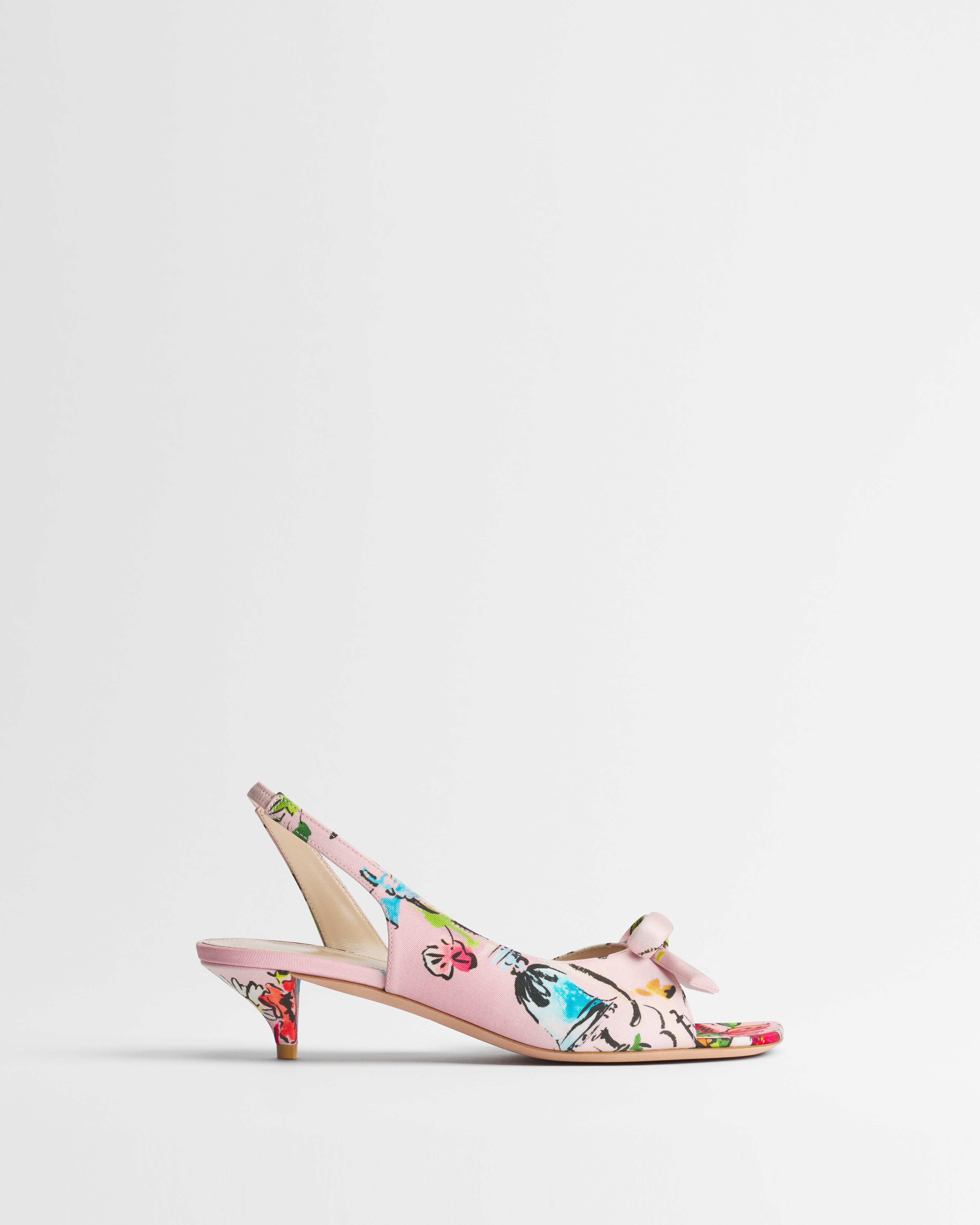 Dioriviera Dior Bow Heeled Slingback Sandal Rose Tendre Technical Twill with Multicolor Dior Arabesque Motif E02