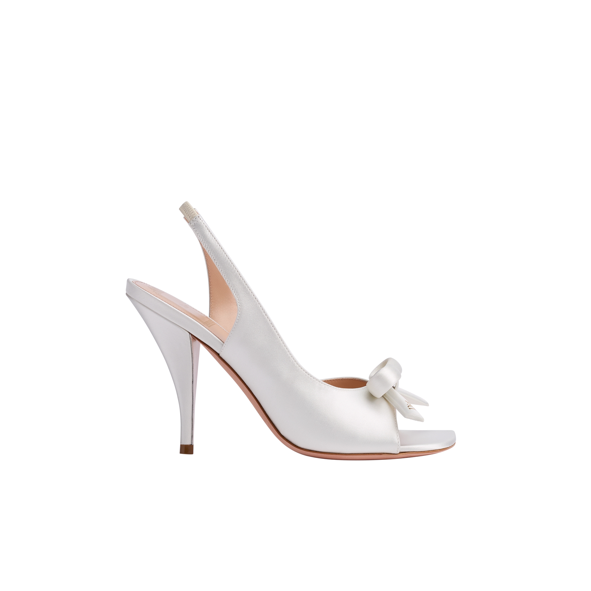 Dior Bow Heeled Slingback Sandal White Satin E02