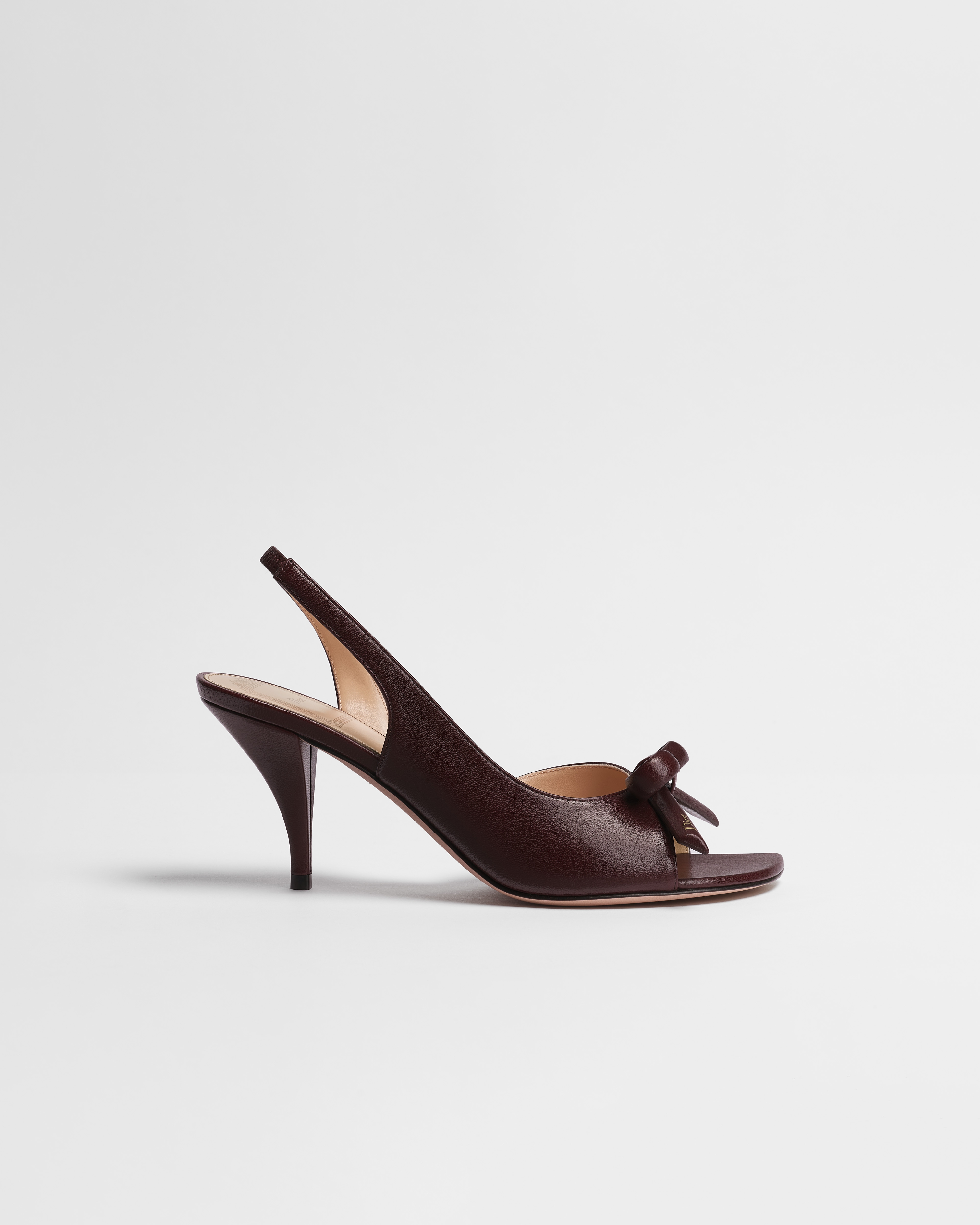 Dior Bow Heeled Slingback Sandal Burgundy Lambskin E02