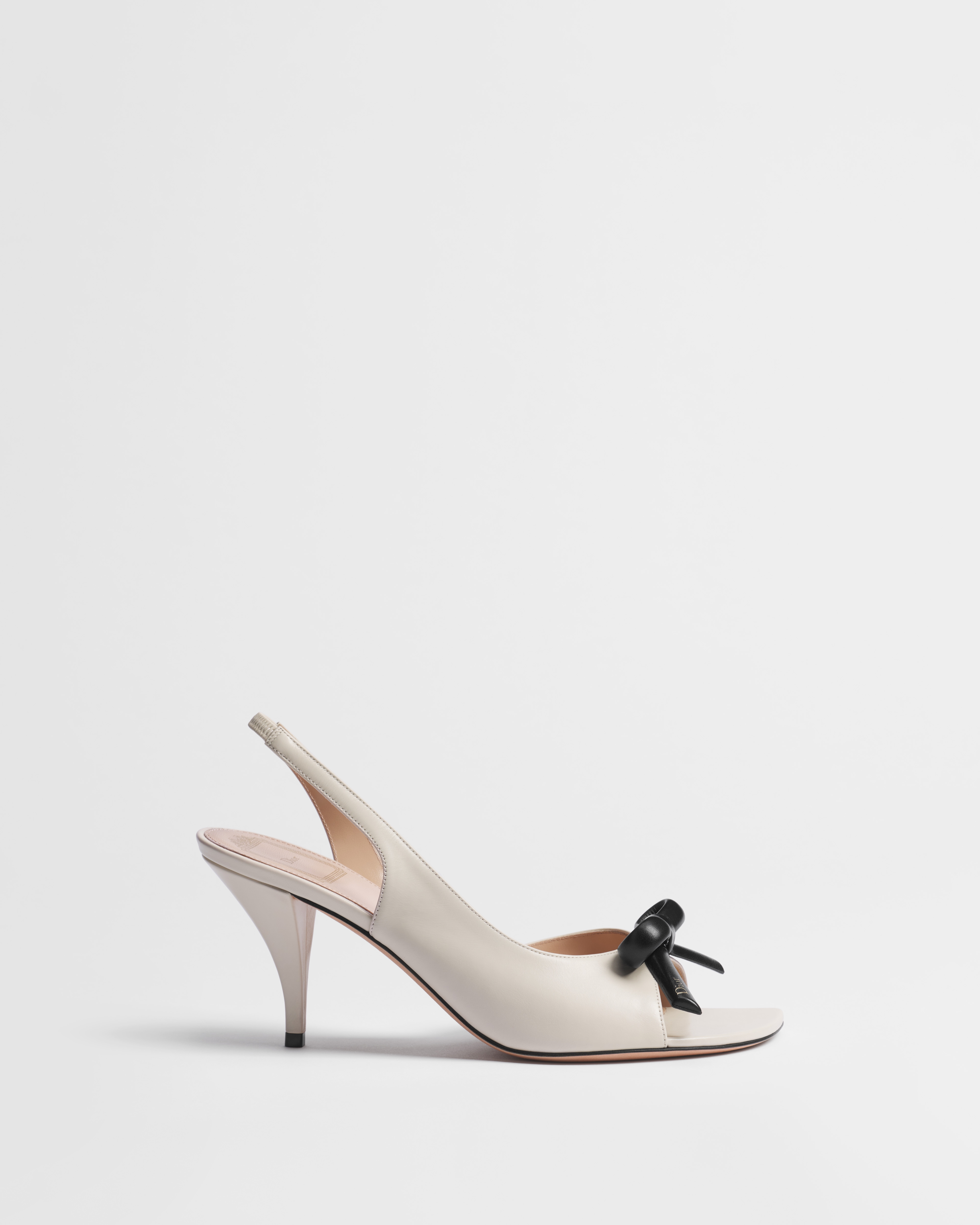 Dior Bow Heeled Slingback Sandal White and Black Supple Calfskin E02