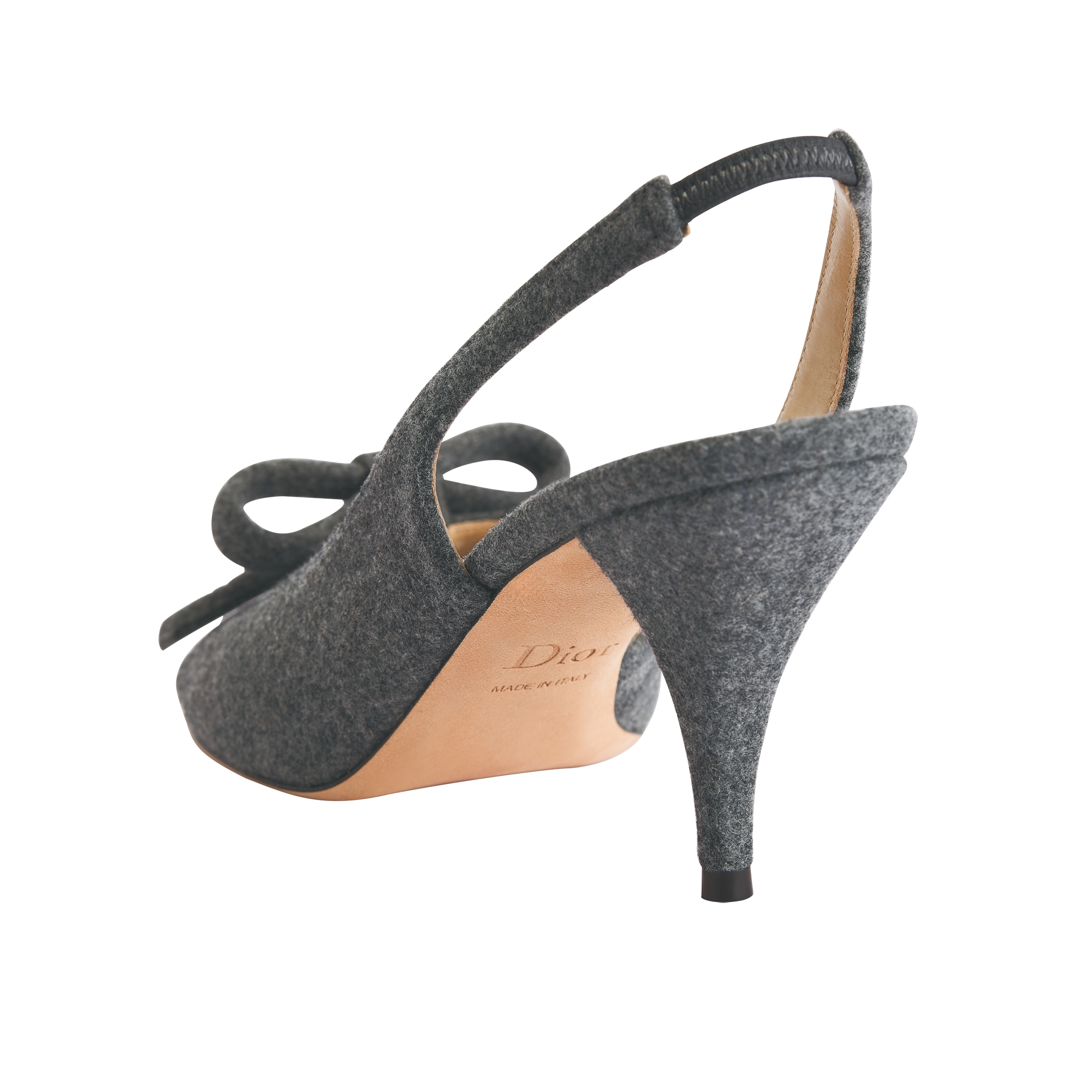 Dior Bow Heeled Slingback Sandal Light Gray Virgin Wool and Cashmere E05