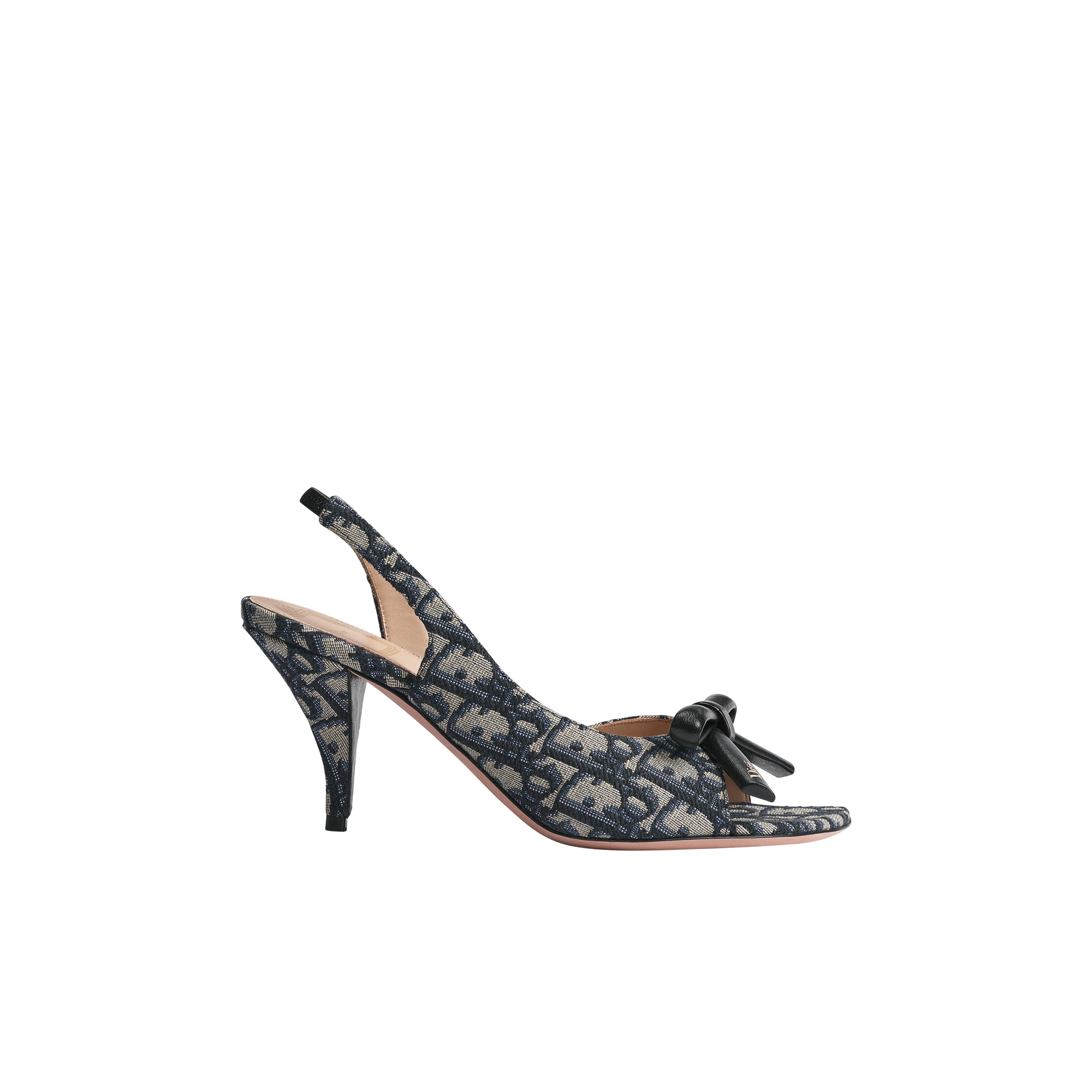 Dior Bow Heeled Slingback Sandal Deep Blue Dior Oblique Embroidered Cotton E02