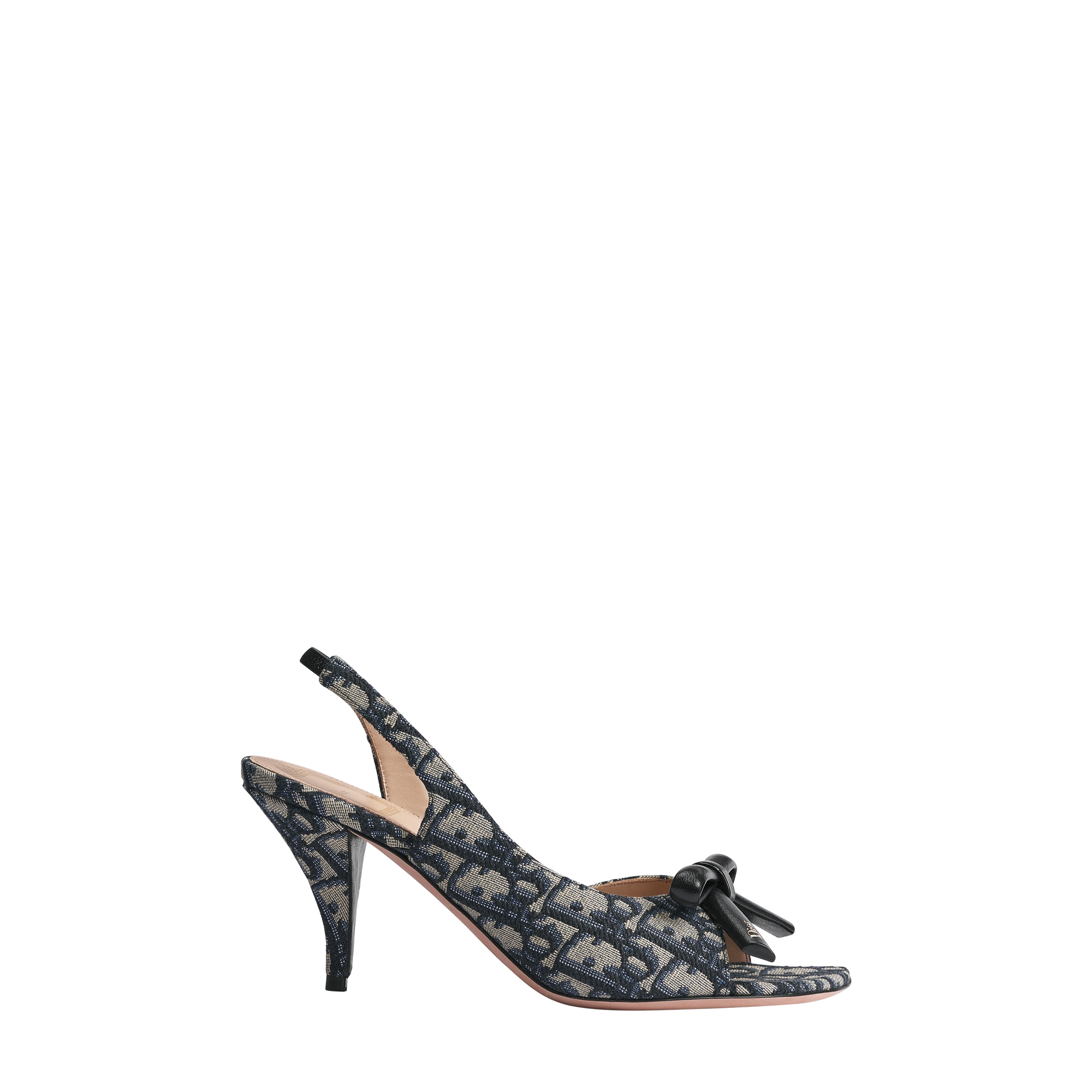 Dior Bow Heeled Slingback Sandal Deep Blue Dior Oblique Embroidered Cotton E02