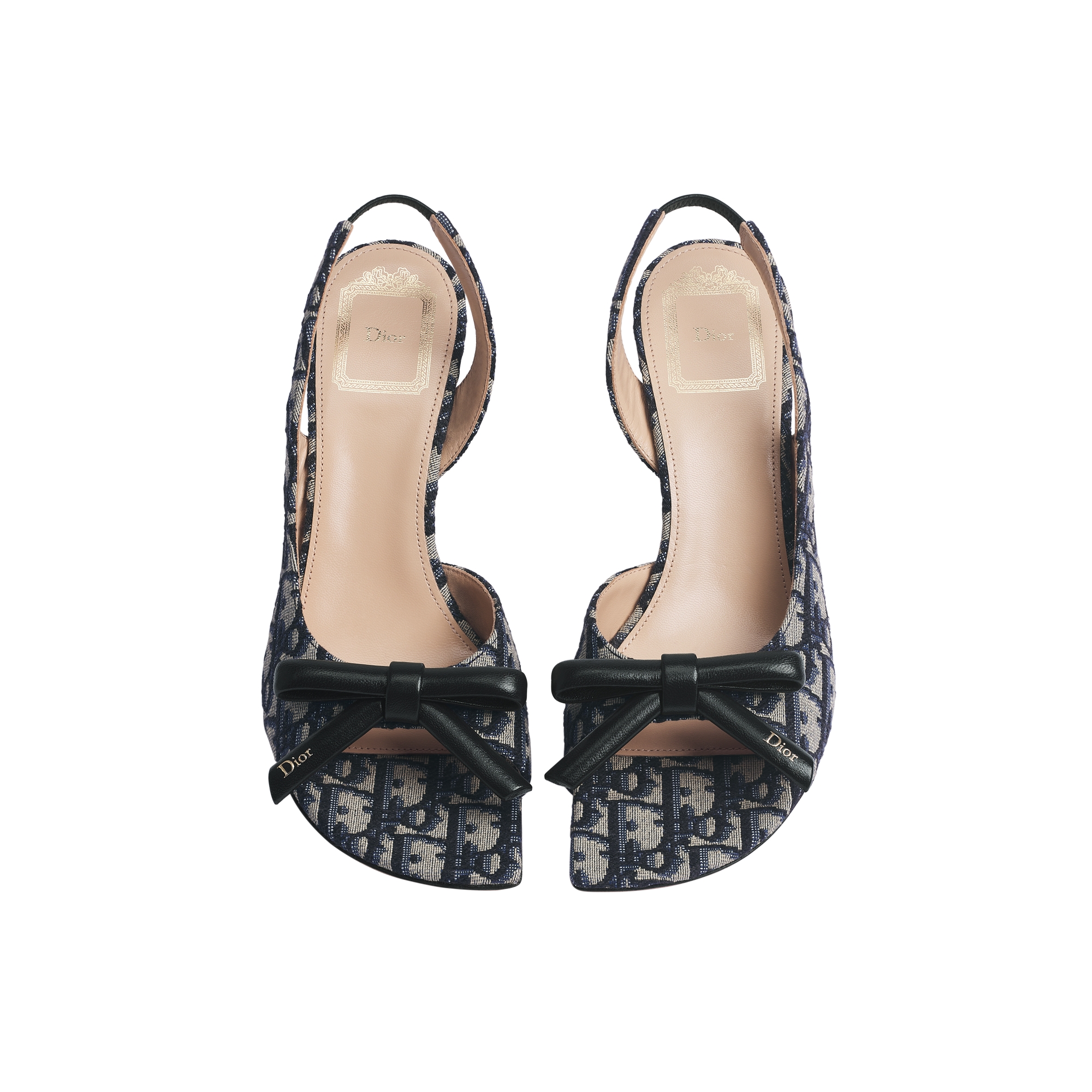 Dior Bow Heeled Slingback Sandal Deep Blue Dior Oblique Embroidered Cotton E06