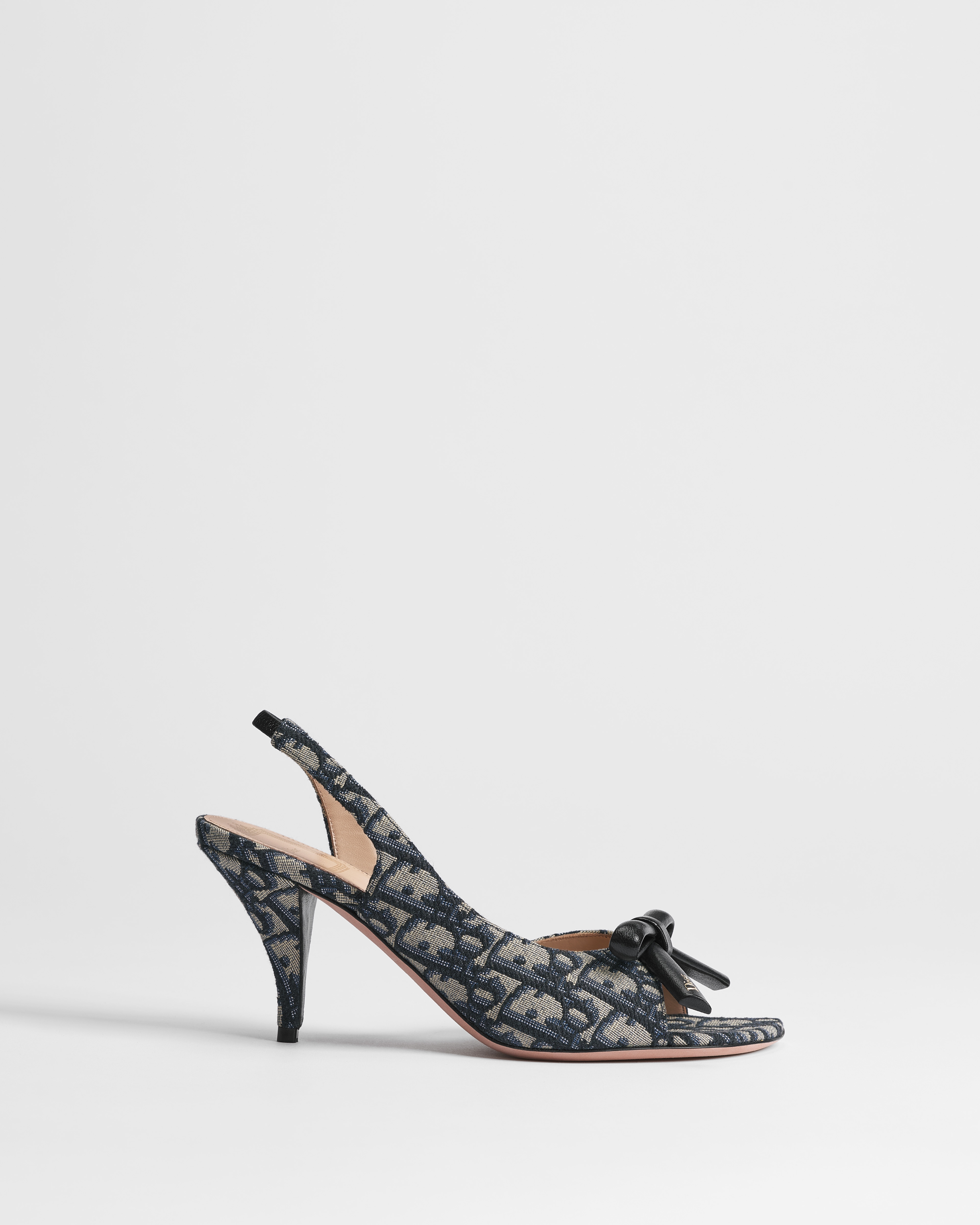 Dior Bow Heeled Slingback Sandal Deep Blue Dior Oblique Embroidered Cotton E02