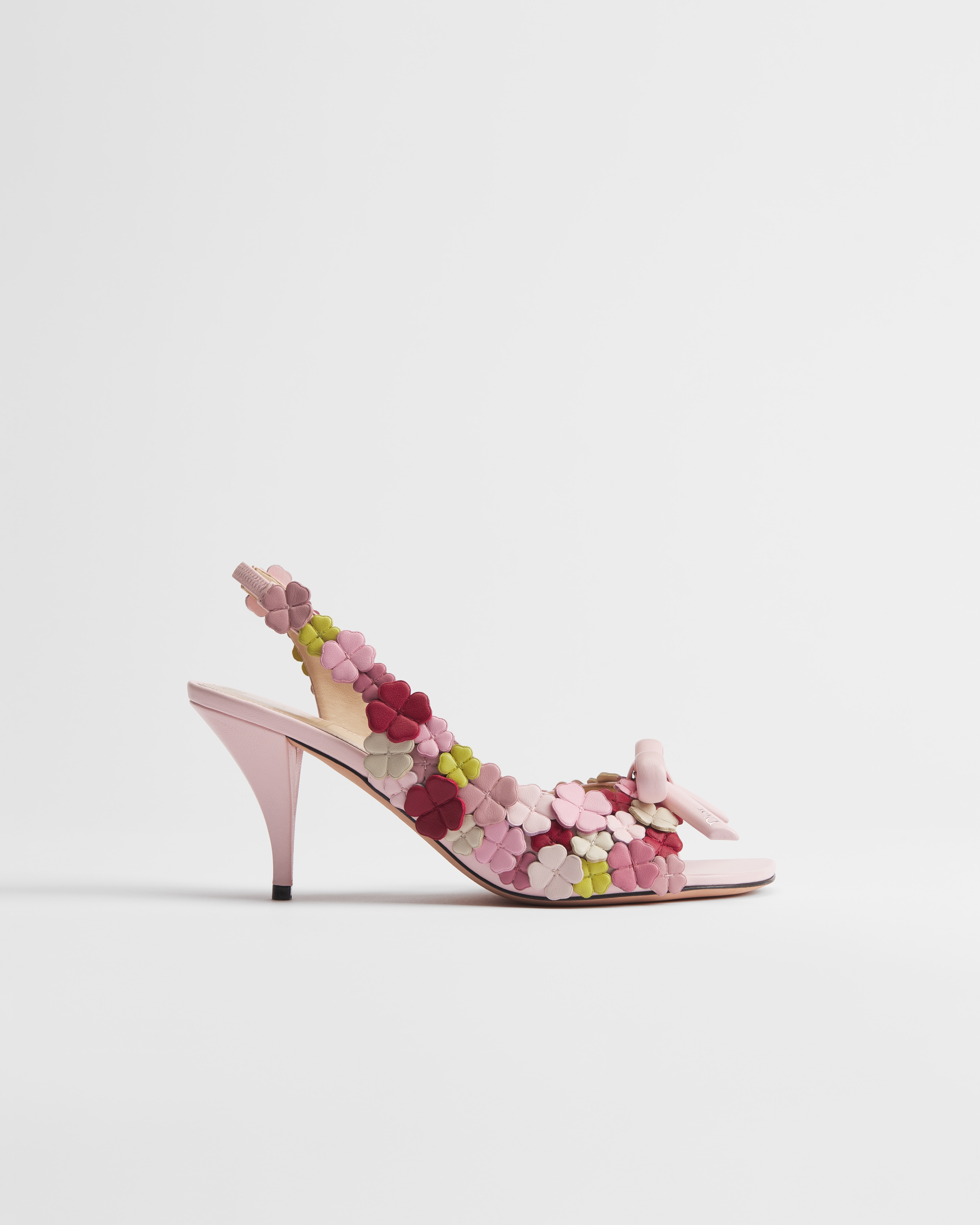 Dior Bow Heeled Slingback Sandal Pink Fairytale Dior Clover Allover Embroidered Lambskin E02