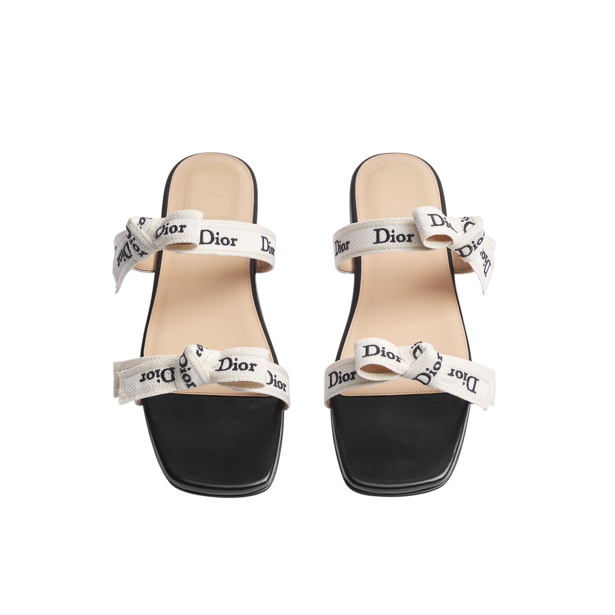 J'Adior Sandal with Straps White Embroidered Cotton and Black Lambskin E06