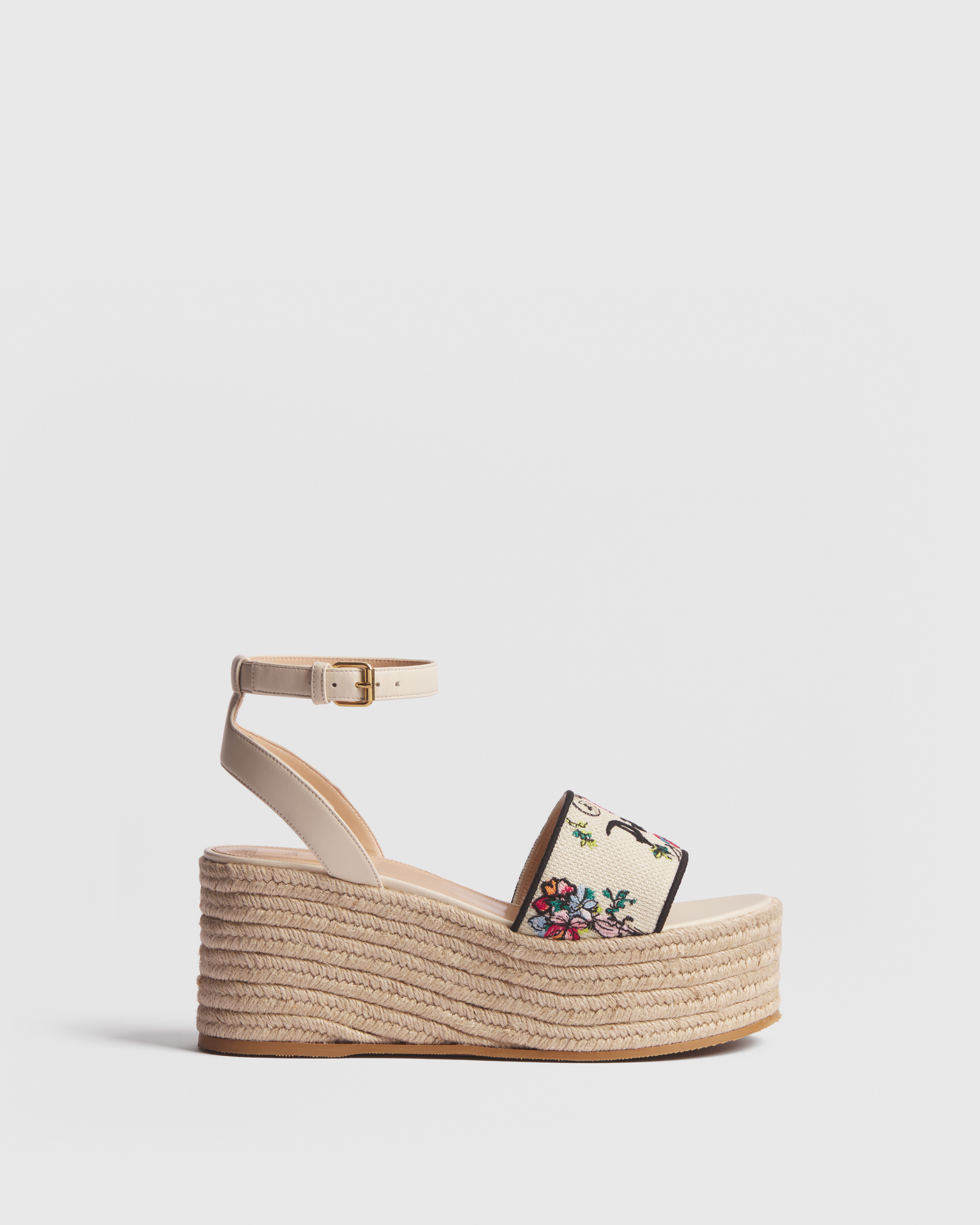 Dioriviera Dway Wedge Slide White Cotton Embroidered with Multicolor Dior Arabesque Motif E02