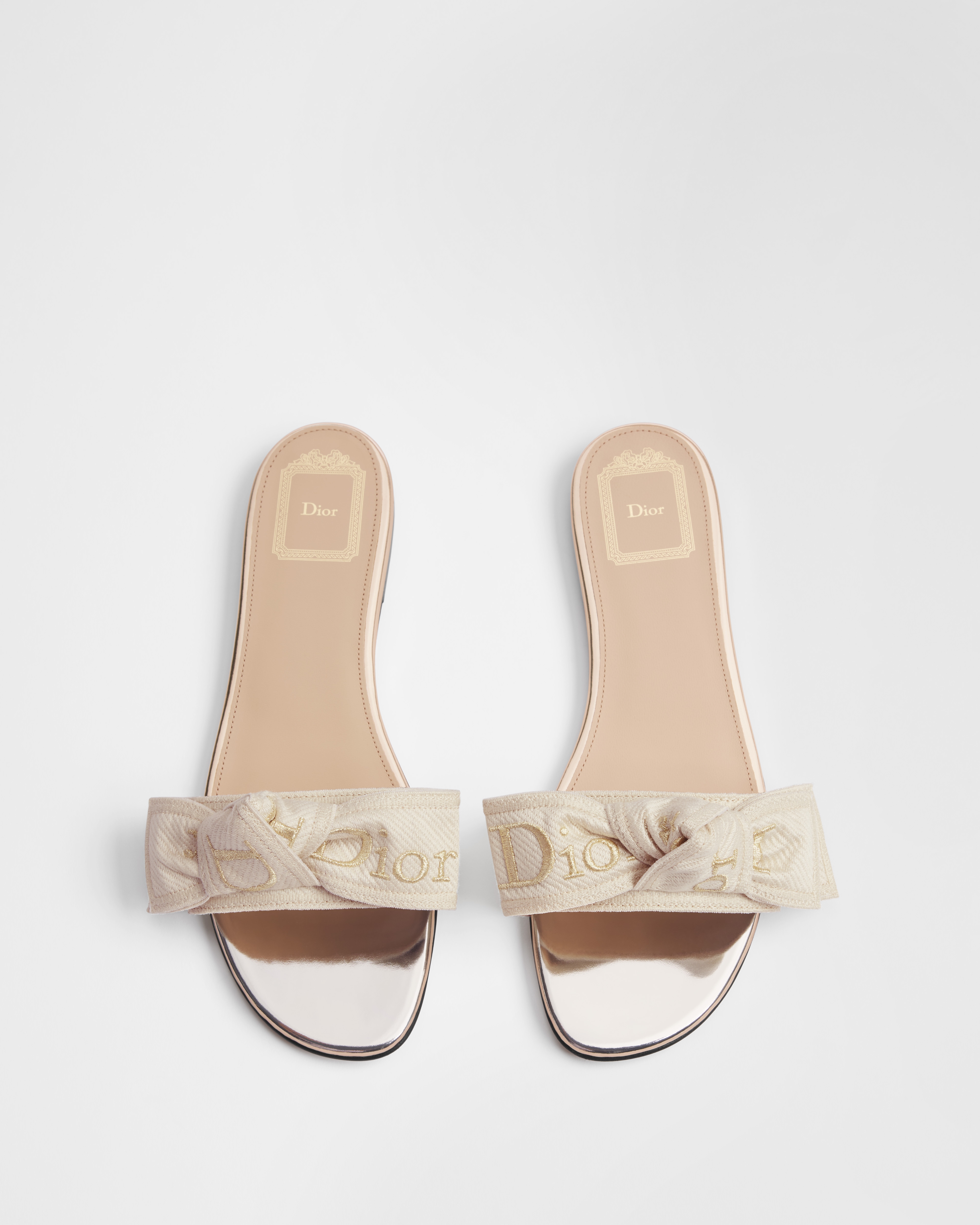 J'Adior Slide Gold-Tone Embroidered Cotton with Gold-Tone and Ecru Metallic Thread E06