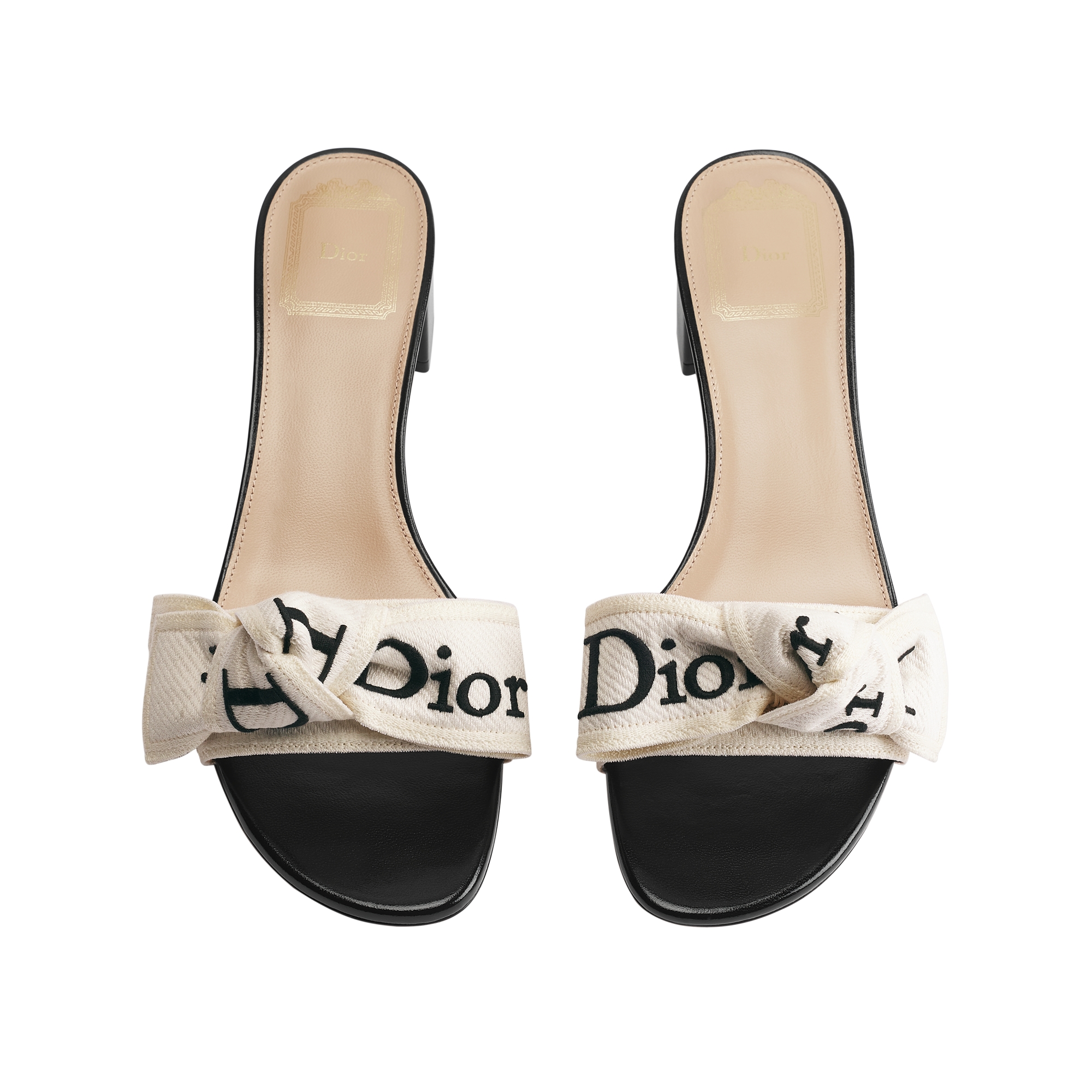 J'Adior Heeled Slide Black Embroidered Cotton E06