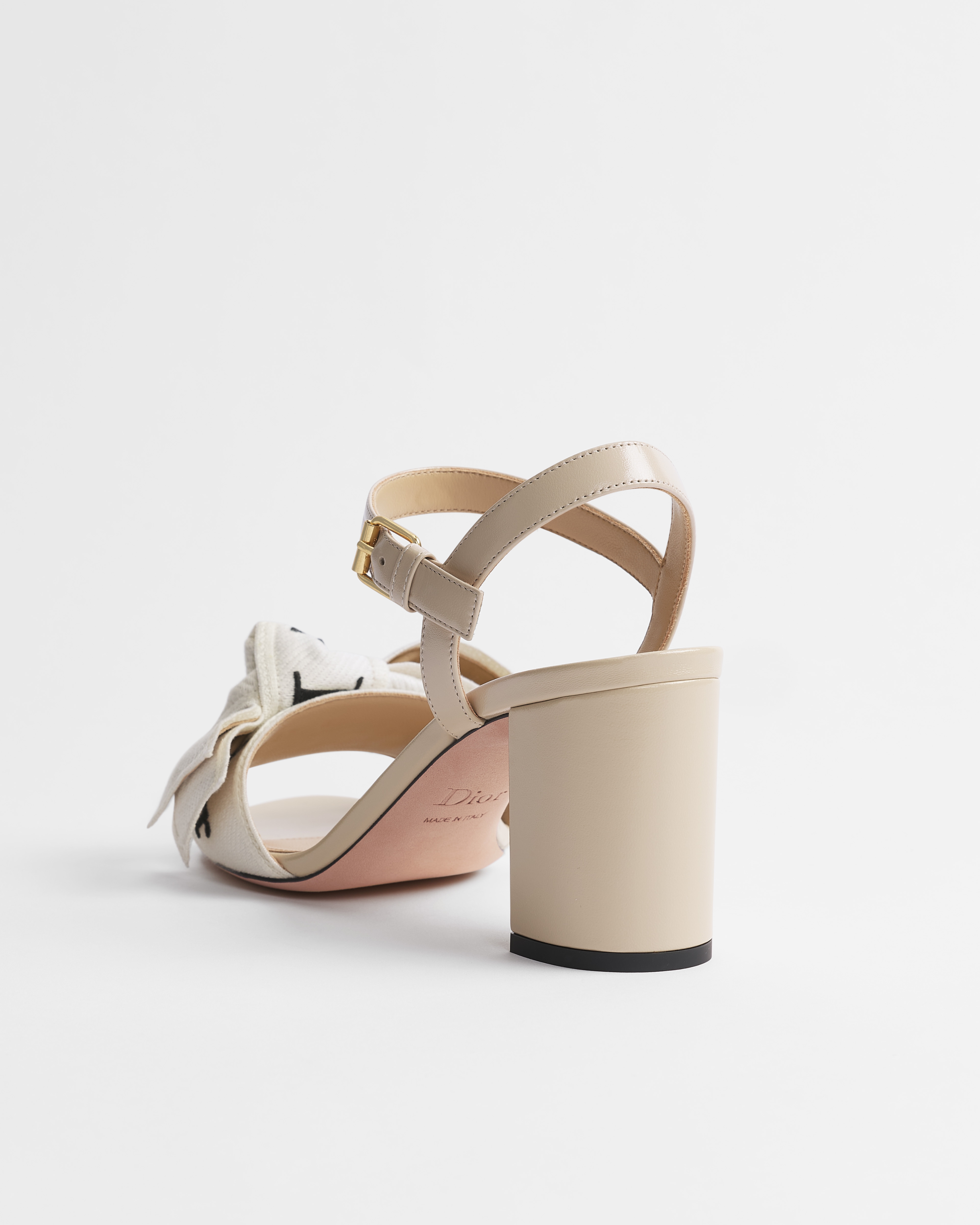 J'Adior Heeled Sandal Embroidered Cotton and Trench Lambskin E05