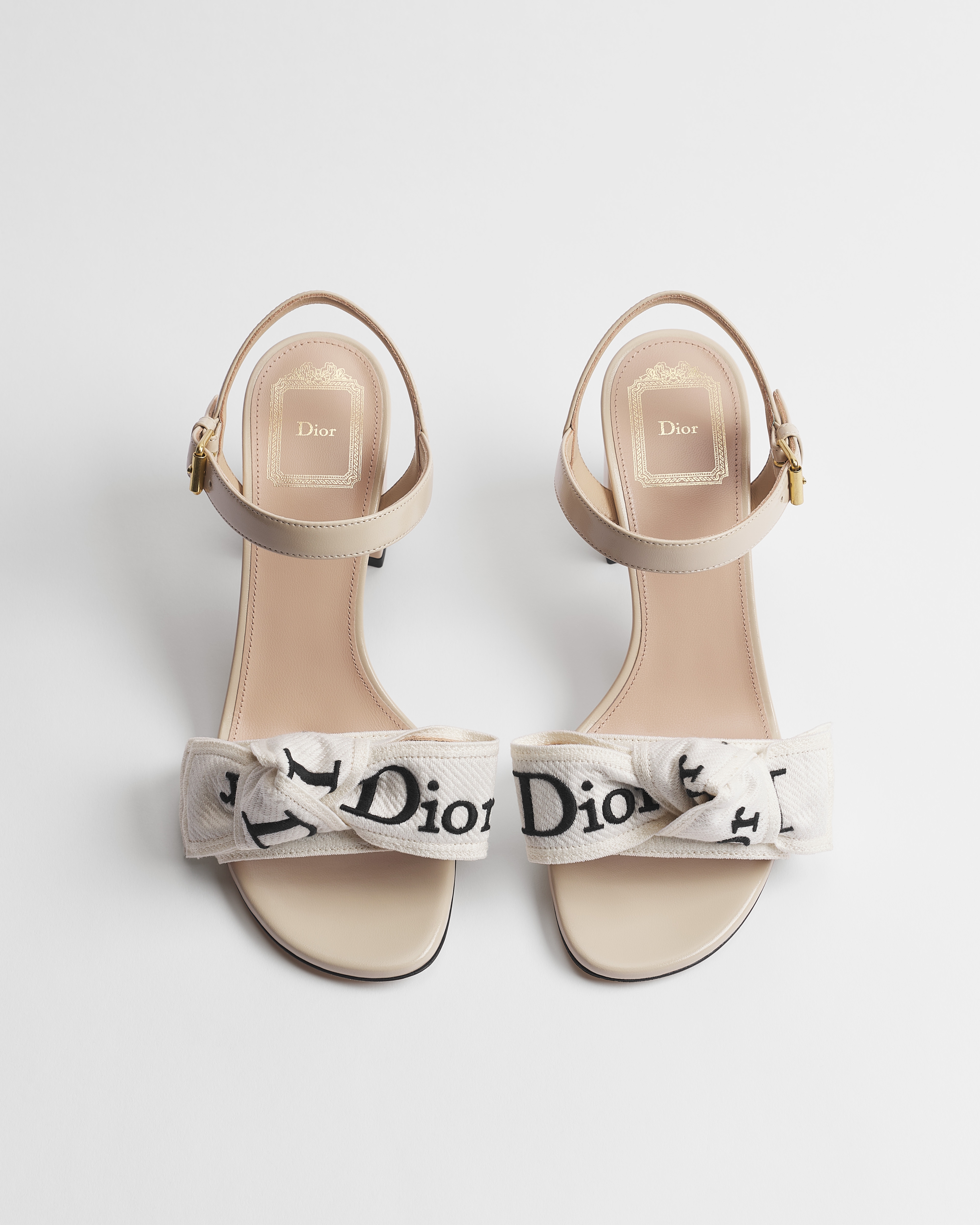 J'Adior Heeled Sandal Embroidered Cotton and Trench Lambskin E06