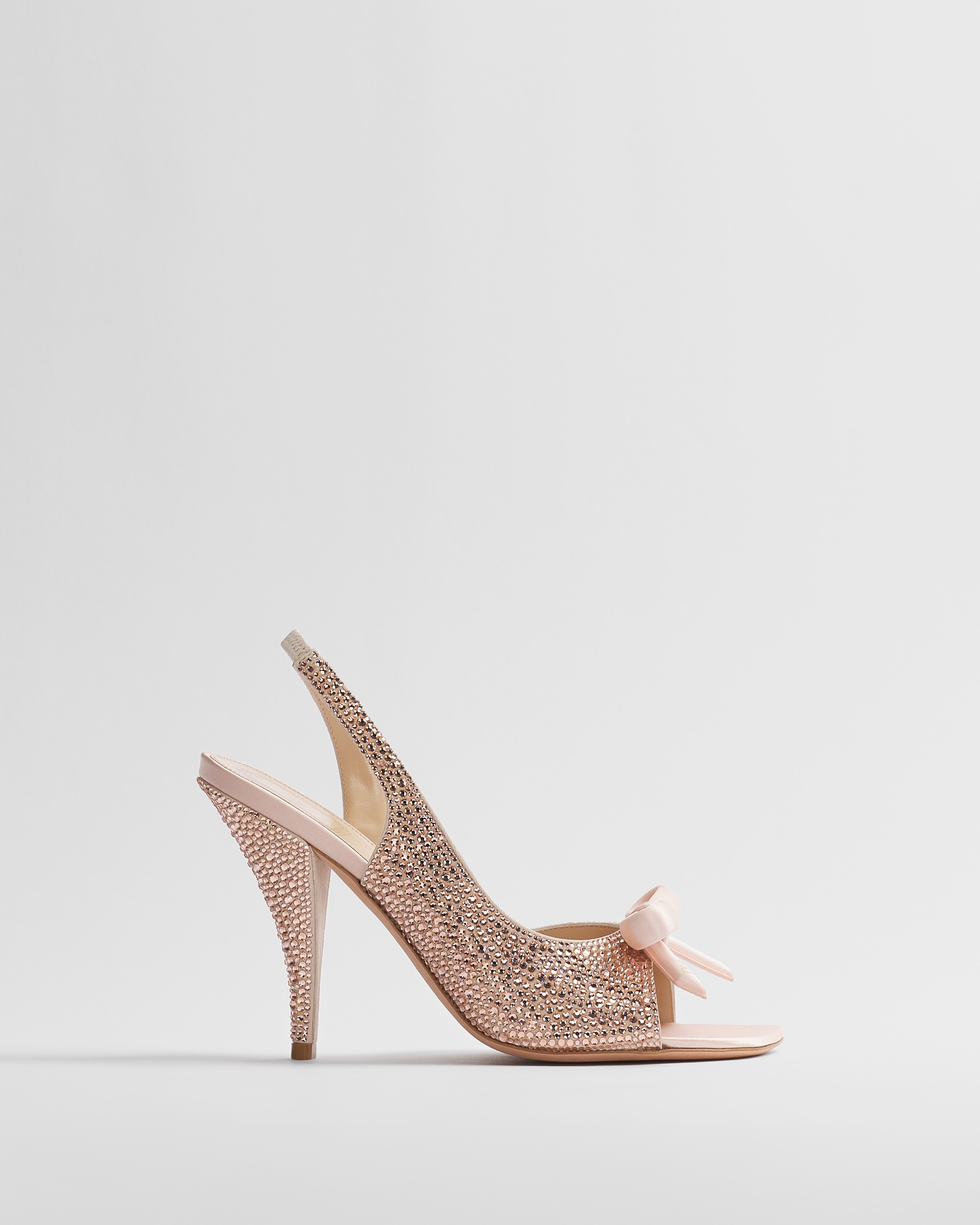 Dior Bow Heeled Slingback Sandal Light Pink Suede Goatskin and Strass E02