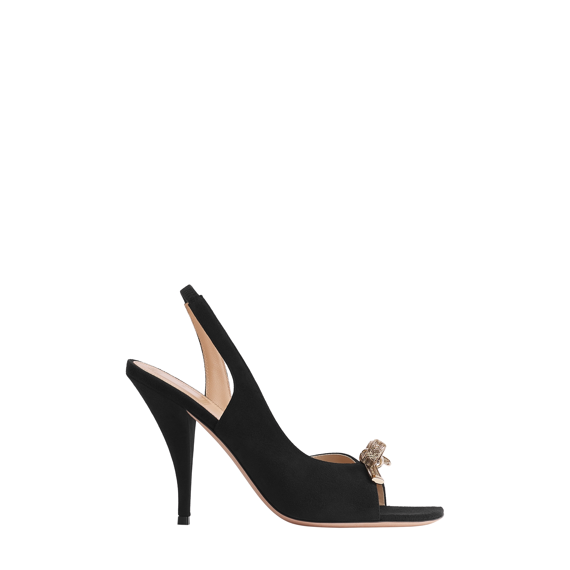 Dior Bow Heeled Slingback Sandal Black Suede Goatskin E02