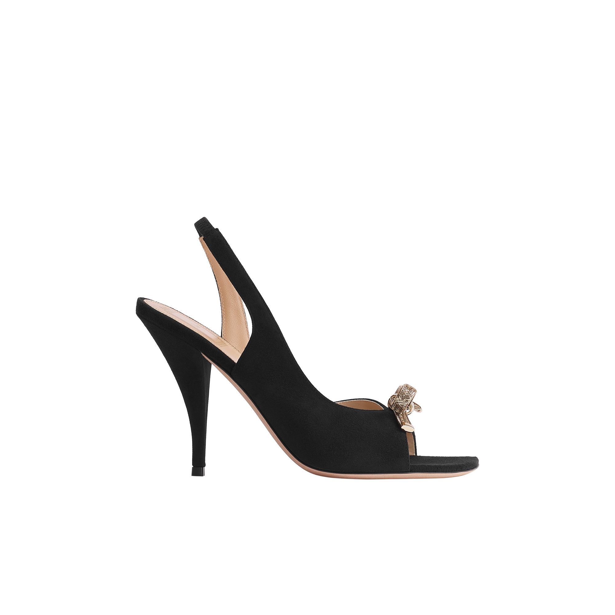 Dior Bow Heeled Slingback Sandal Black Suede Goatskin E02