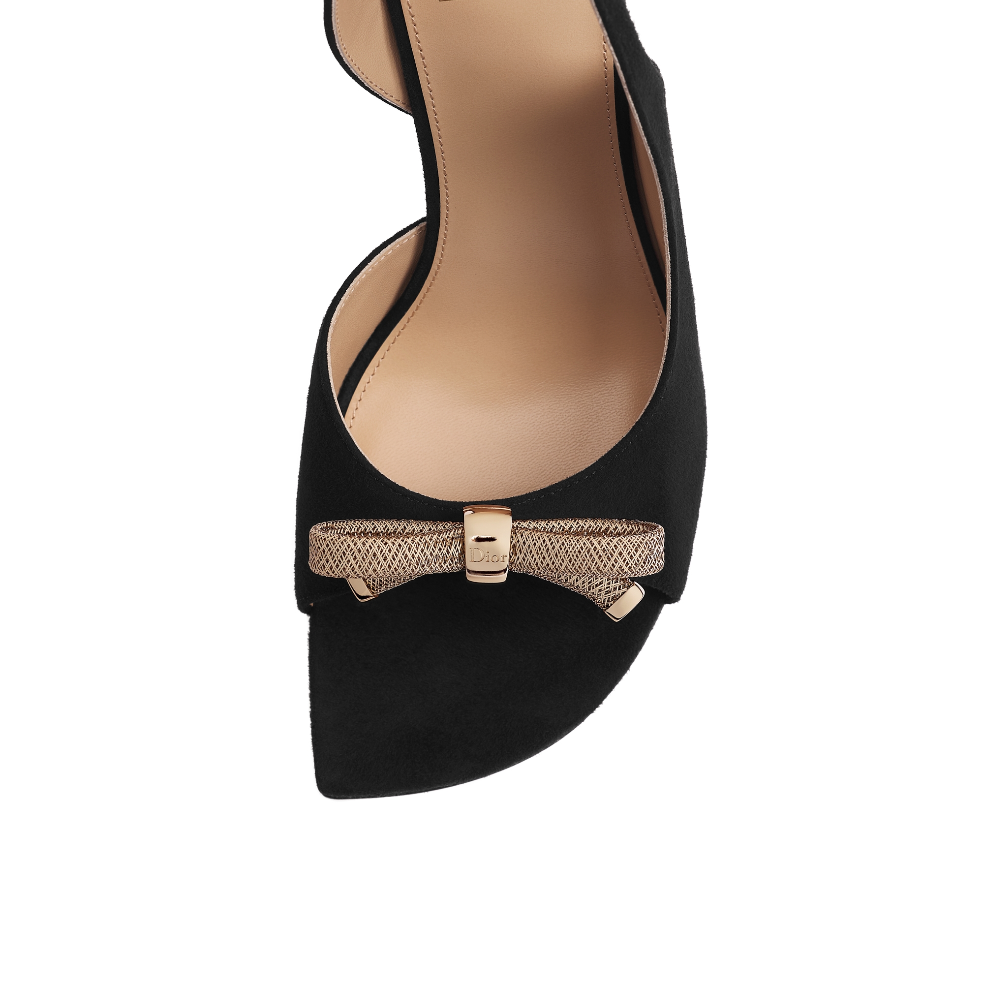 Dior Bow Heeled Slingback Sandal Black Suede Goatskin E09