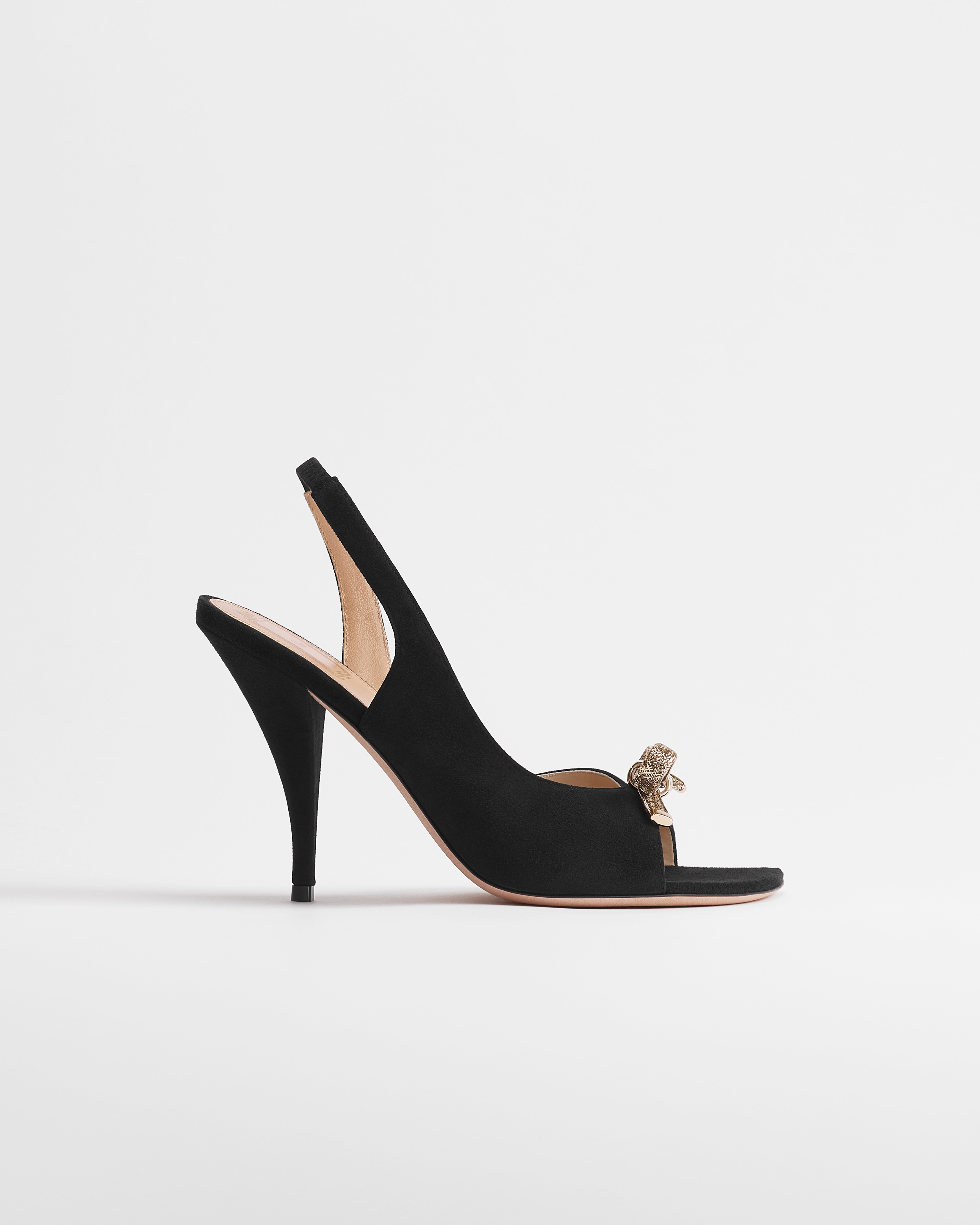 Dior Bow Heeled Slingback Sandal Black Suede Goatskin E02