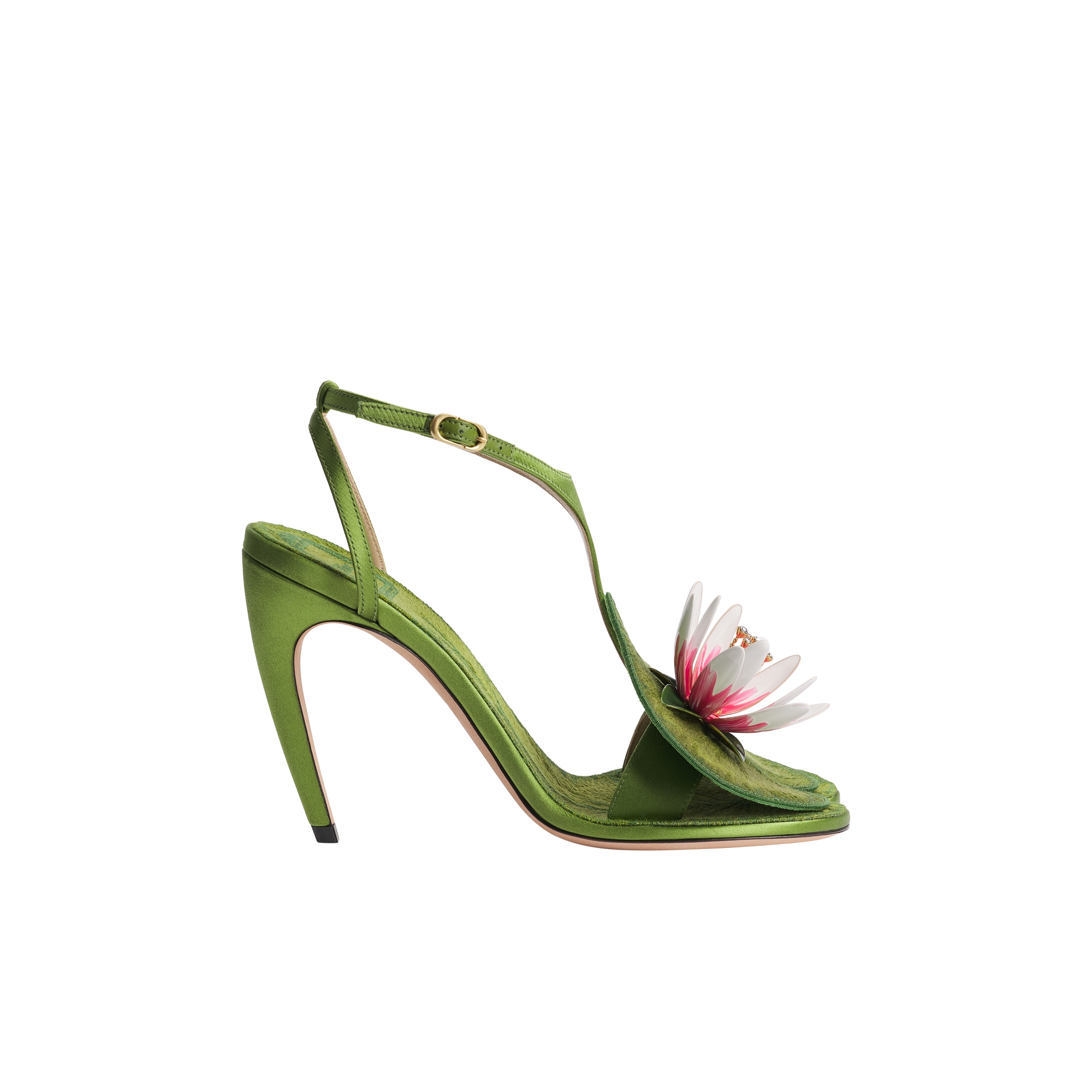 Dior Nymphéas Heeled Sandal Green Embroidered Satin and Cotton E02
