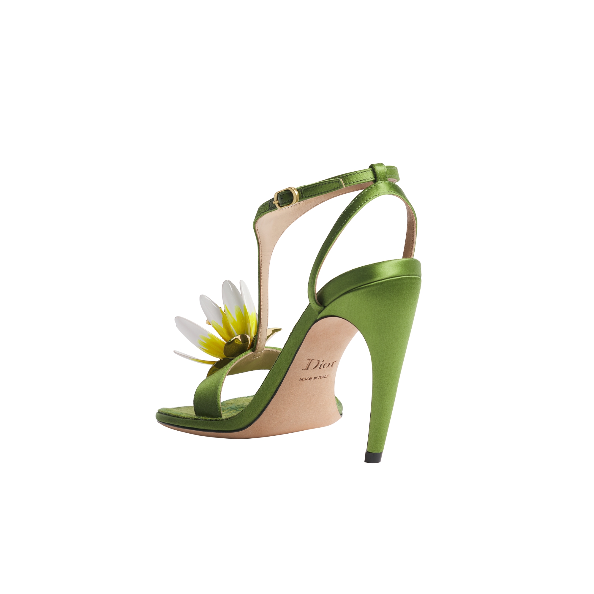 Dior Nymphéas Heeled Sandal Green Embroidered Satin and Cotton E05