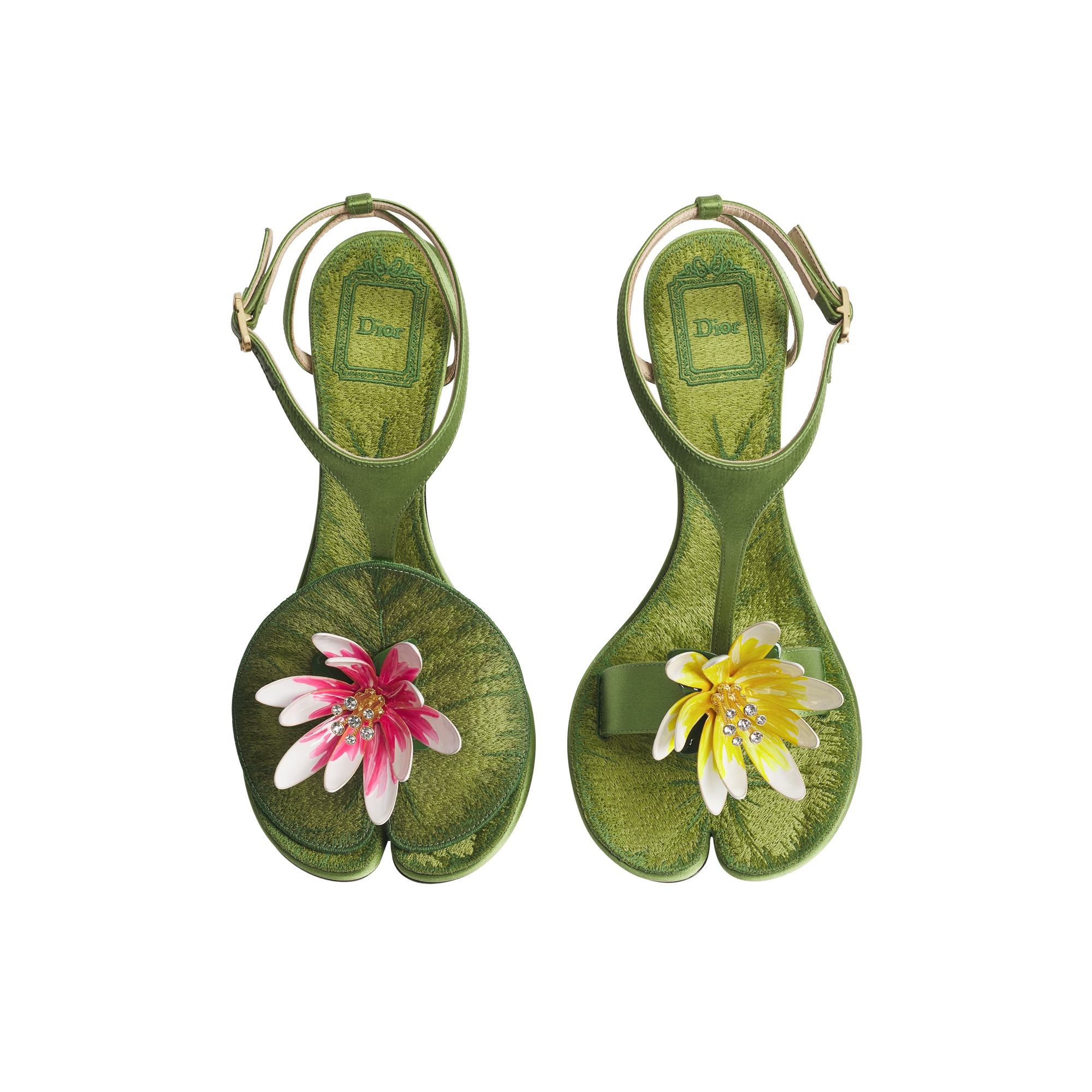 Dior Nymphéas Heeled Sandal Green Embroidered Satin and Cotton E06