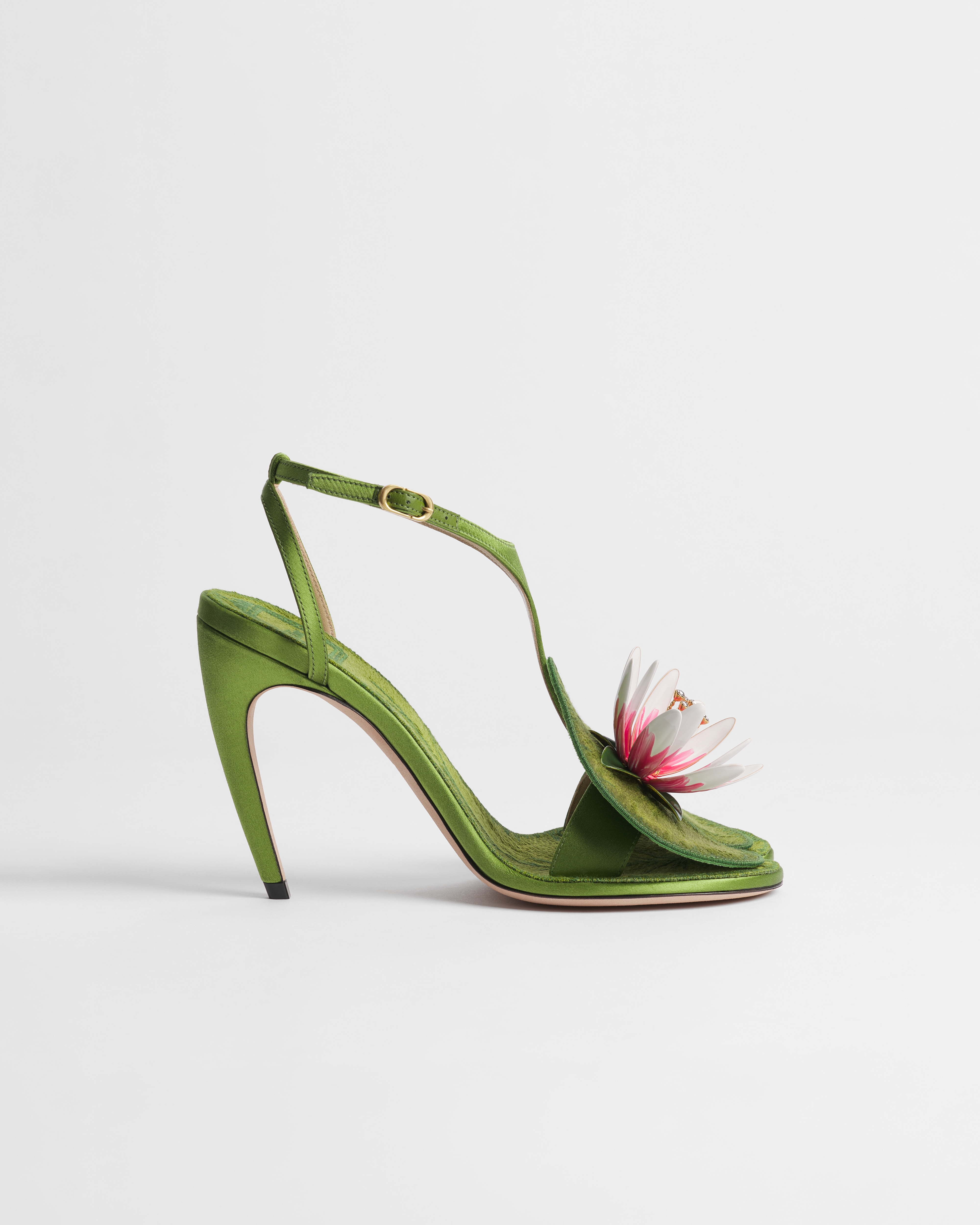 Dior Nymphéas Heeled Sandal Green Embroidered Satin and Cotton E02