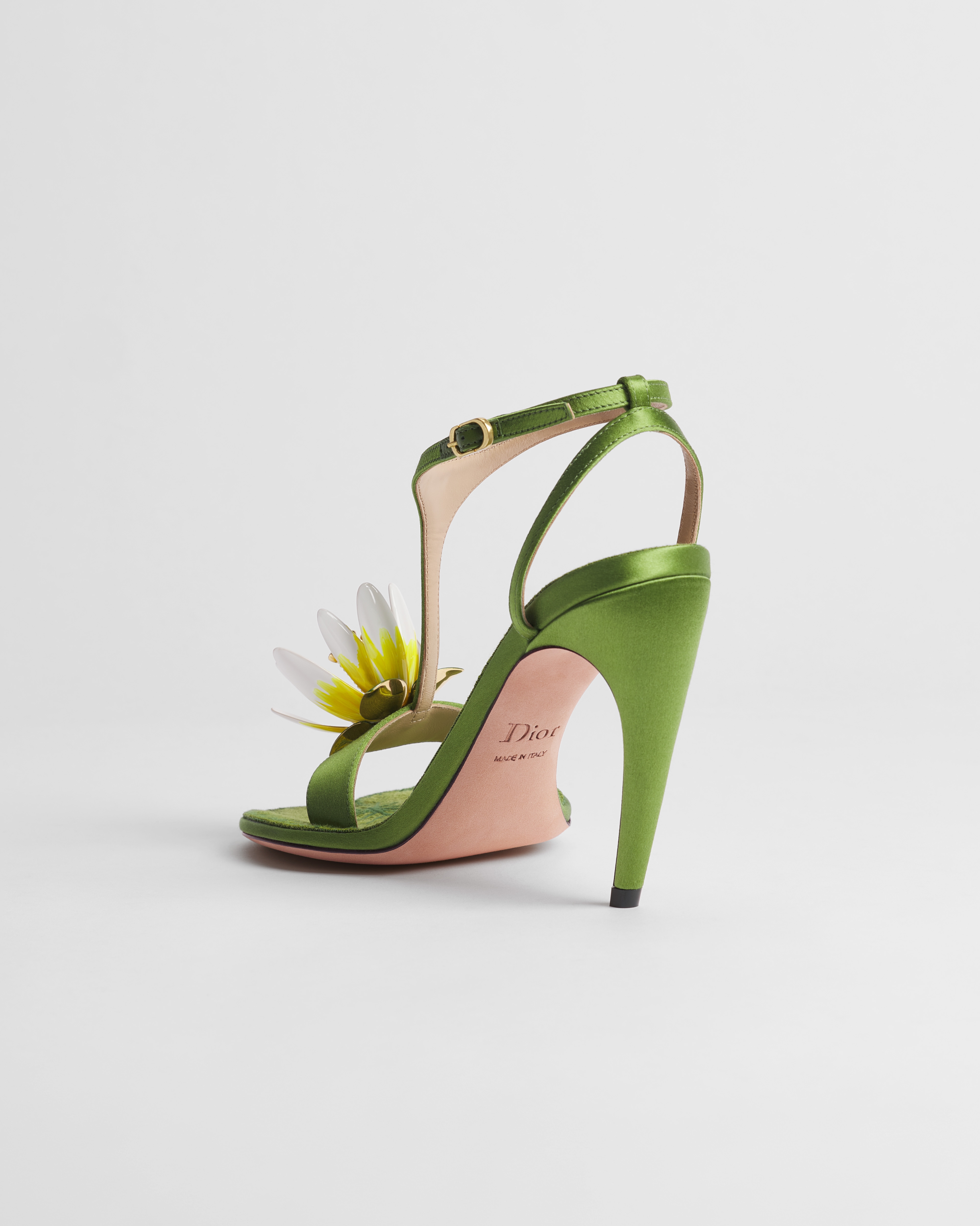 Dior Nymphéas Heeled Sandal Green Embroidered Satin and Cotton E05