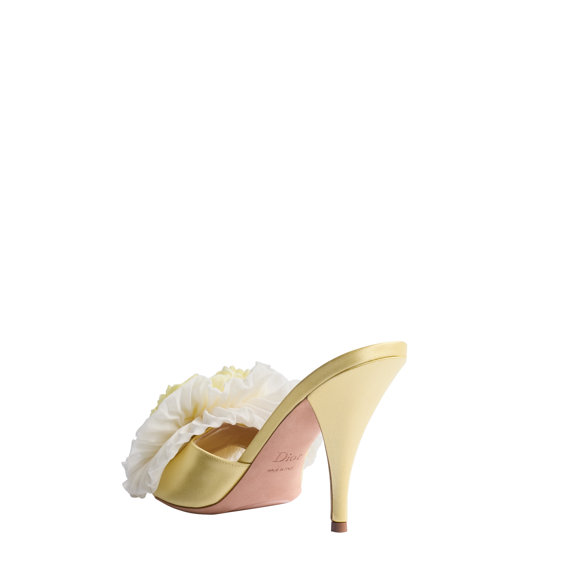 Dior Bouquet Heeled Slide Pastel Yellow Satin E05
