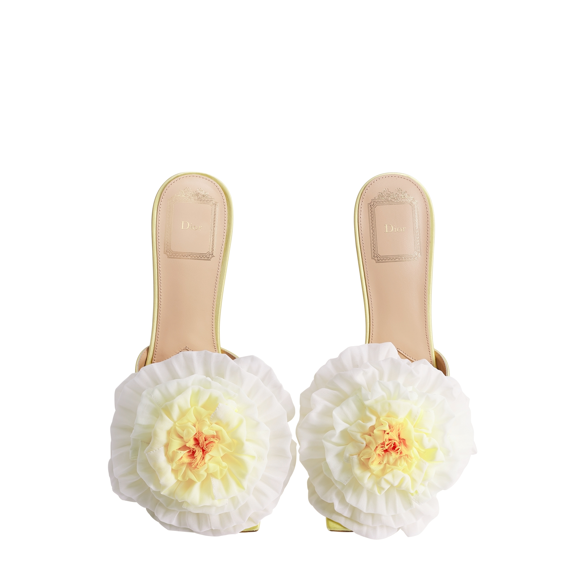 Dior Bouquet Heeled Slide Pastel Yellow Satin E06