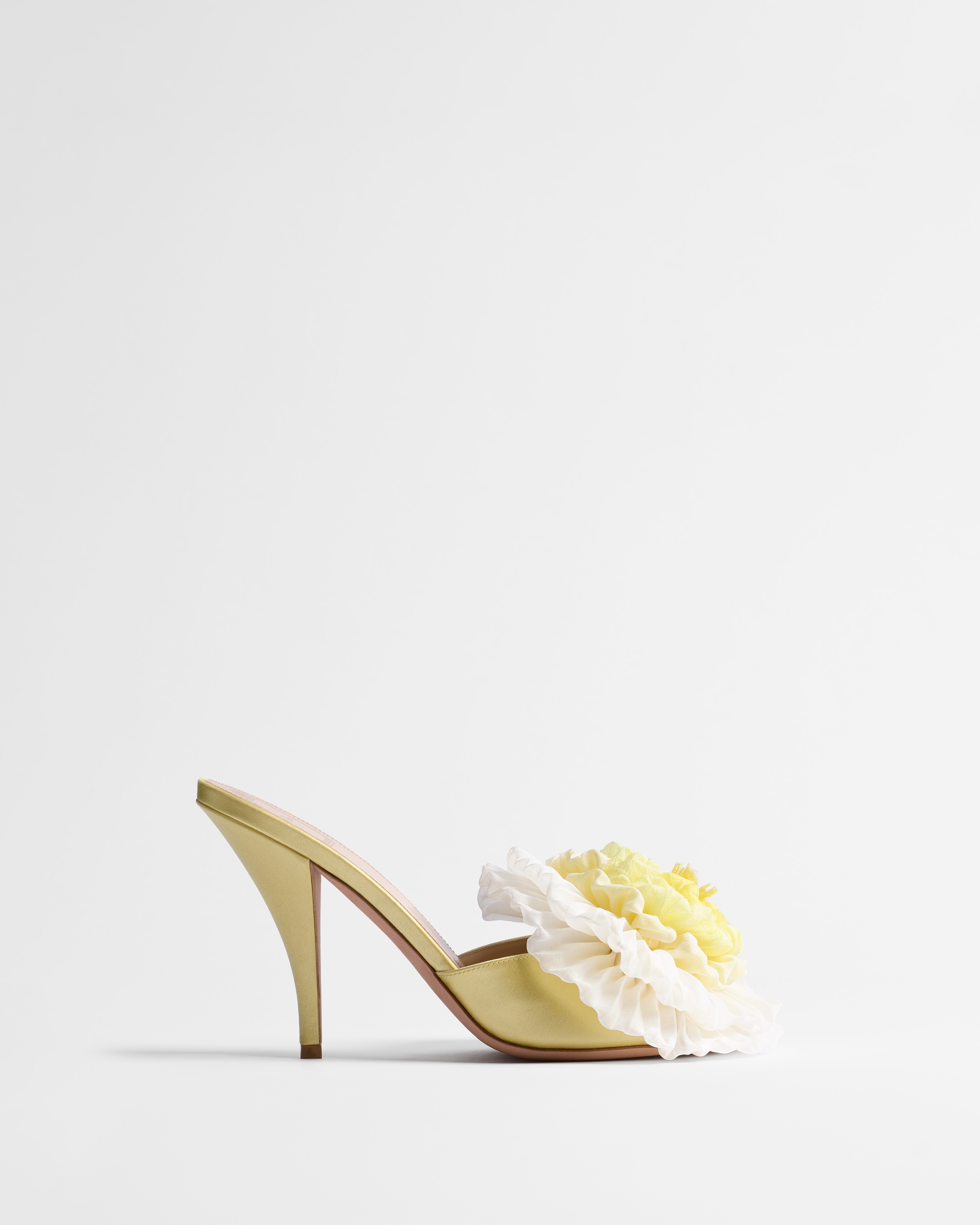 Dior Bouquet Heeled Slide Pastel Yellow Satin E02