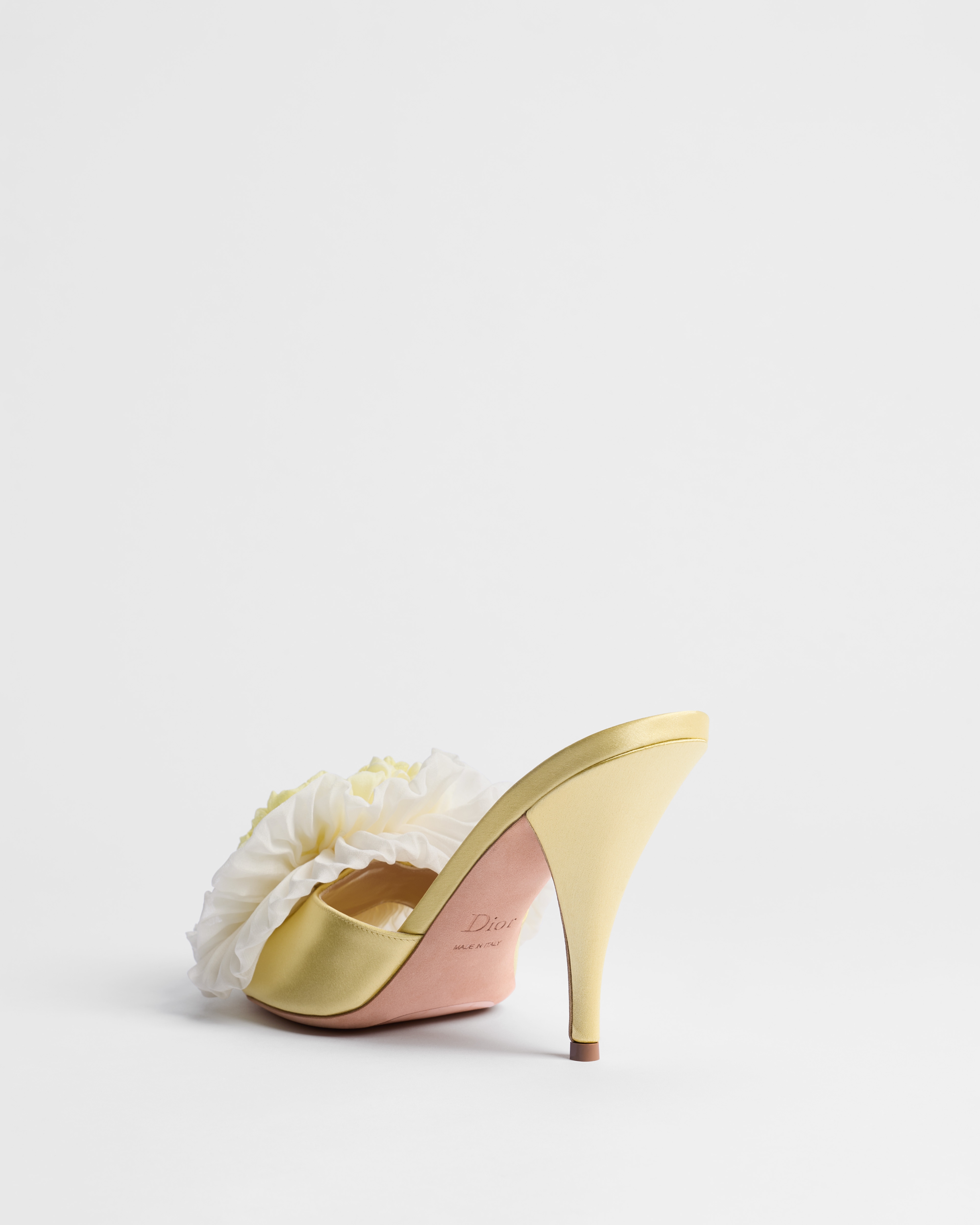 Dior Bouquet Heeled Slide Pastel Yellow Satin E05
