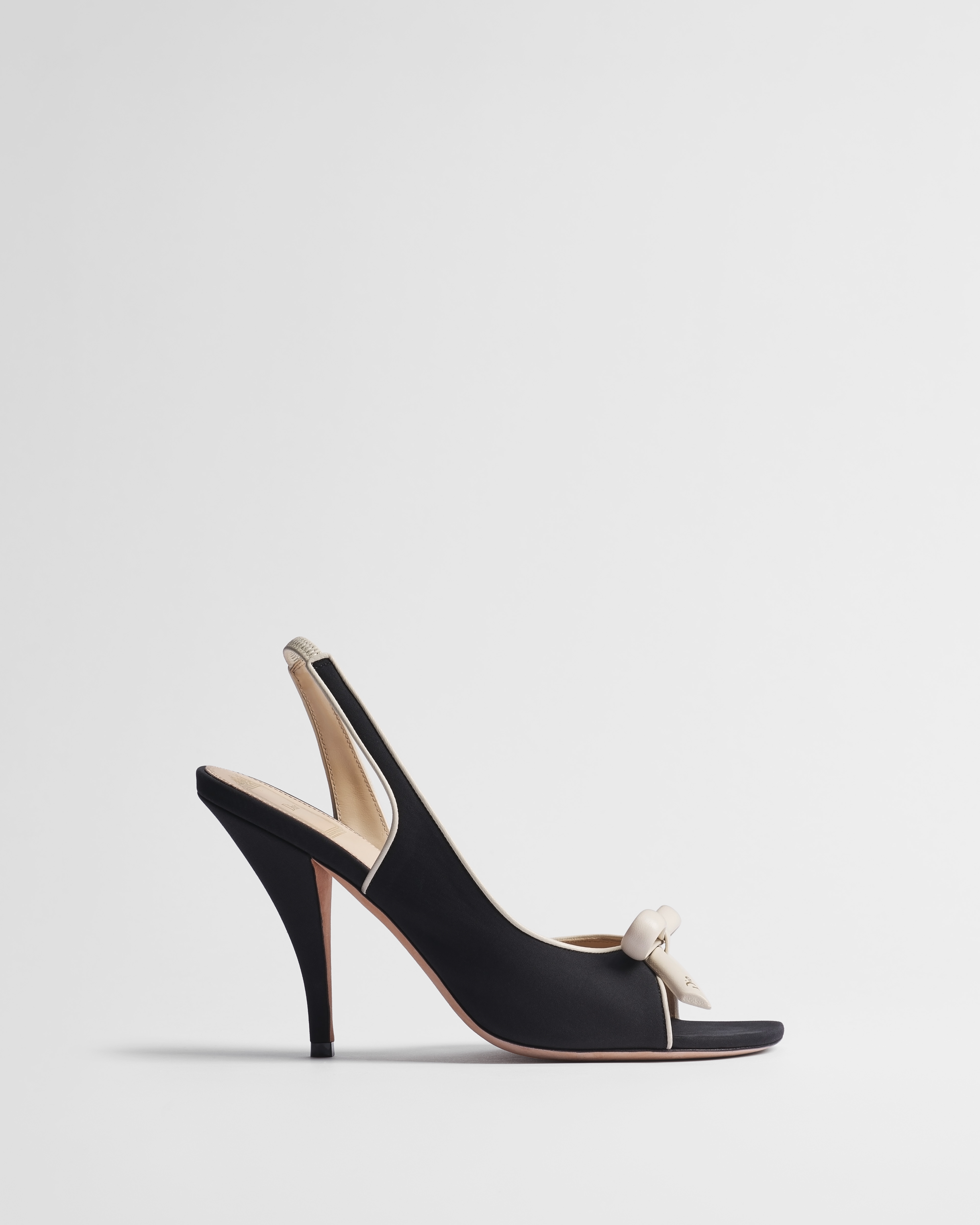 Dior Bow Heeled Slingback Sandal Black and White Supple Calfskin E02
