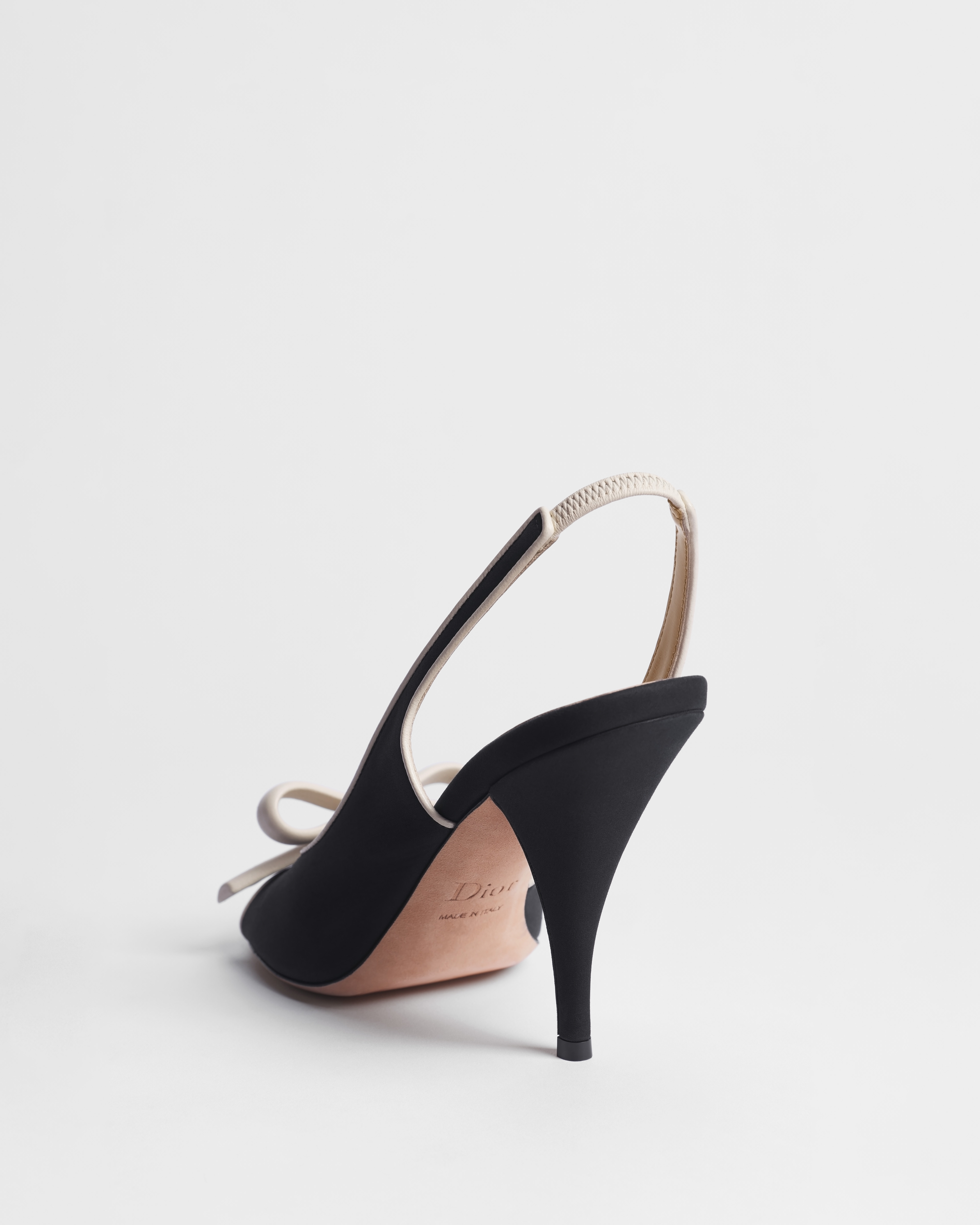 Dior Bow Heeled Slingback Sandal Black and White Supple Calfskin E05