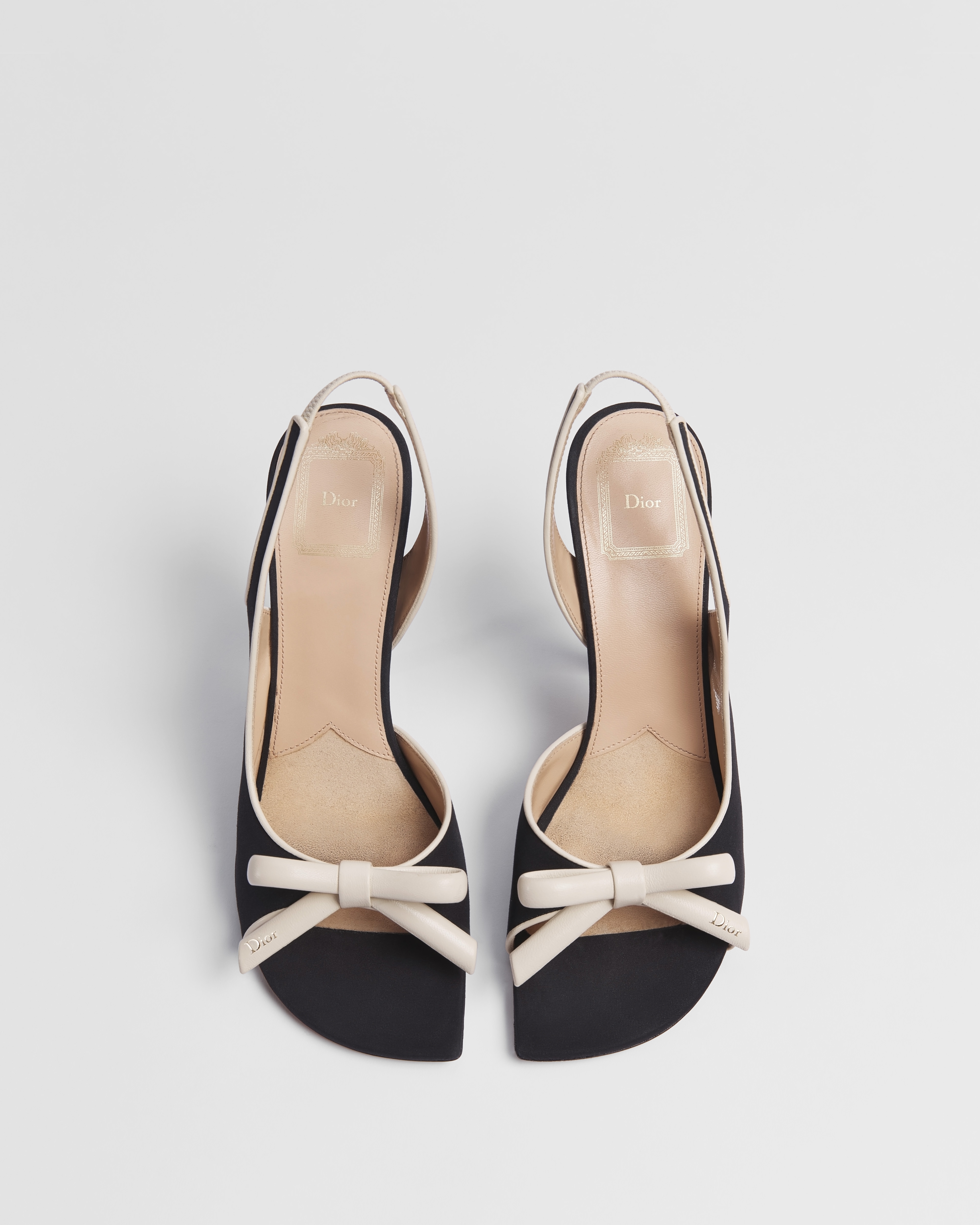 Dior Bow Heeled Slingback Sandal Black and White Supple Calfskin E06